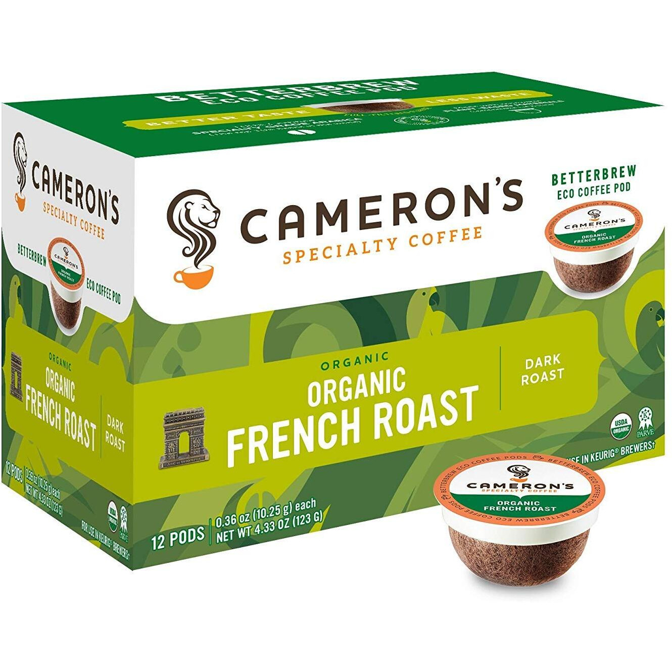 Cameron's Coffee Single Serve Pods, Organic French Roast, 12 Count (Pack Of 6)