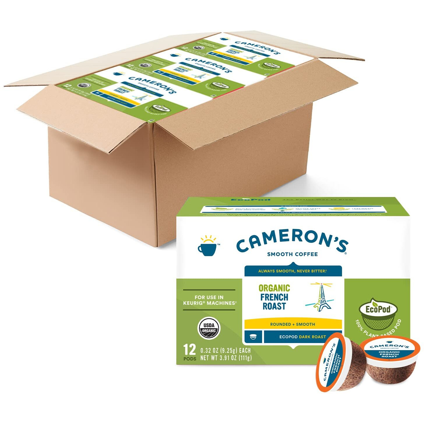 Cameron's Coffee Single Serve Pods, Organic French Roast, 12 Count (Pack Of 6)