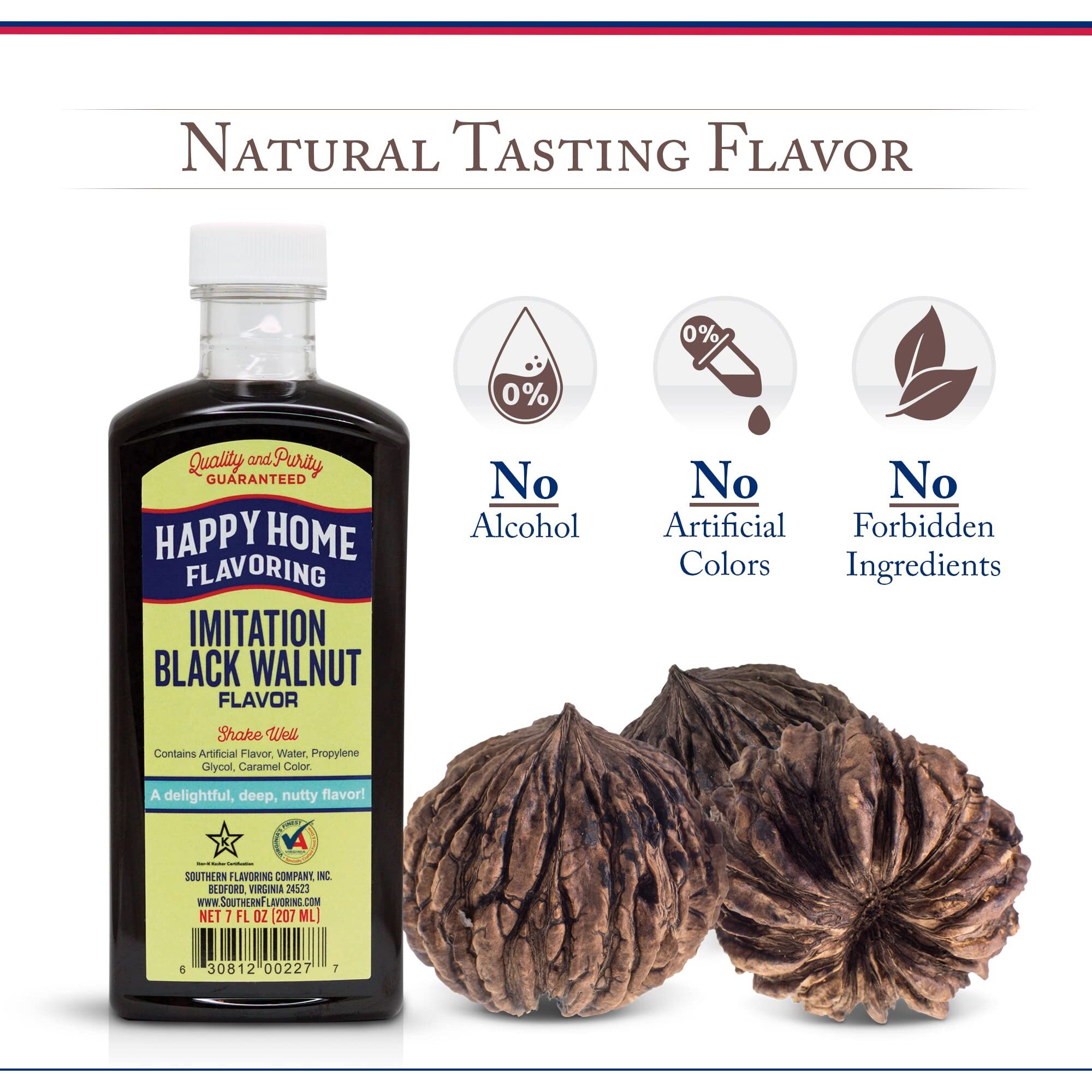 Happy Home Imitation Black Walnut Flavoring, Non-Alcoholic, Certified Kosher, 7 Oz.