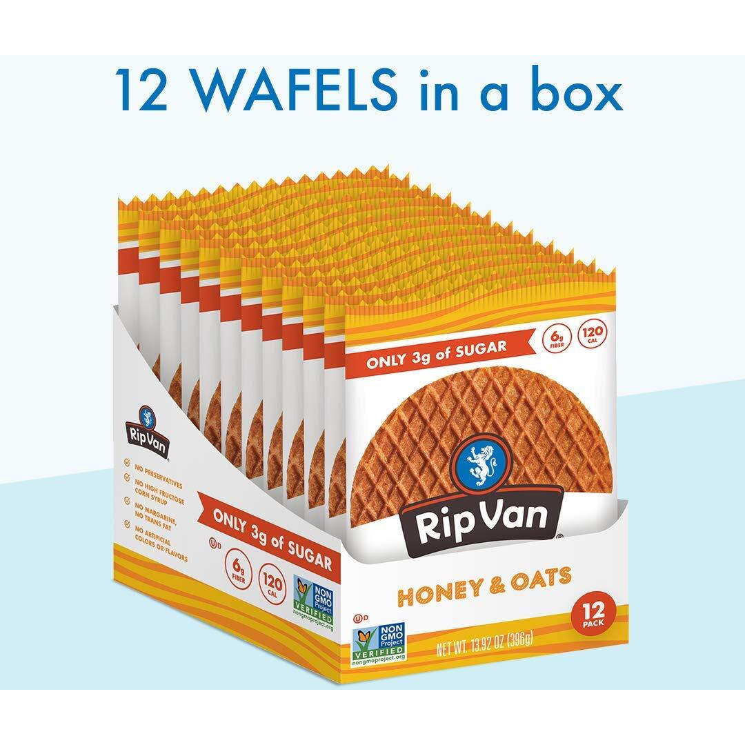 Rip Van Wafels Honey & Oats Stroopwafels - Healthy Snacks - Non Gmo Snack - Keto Friendly - Office Snacks - Low Sugar (3G) - Low Calorie Snack - 48 Count (Pack Of 1)