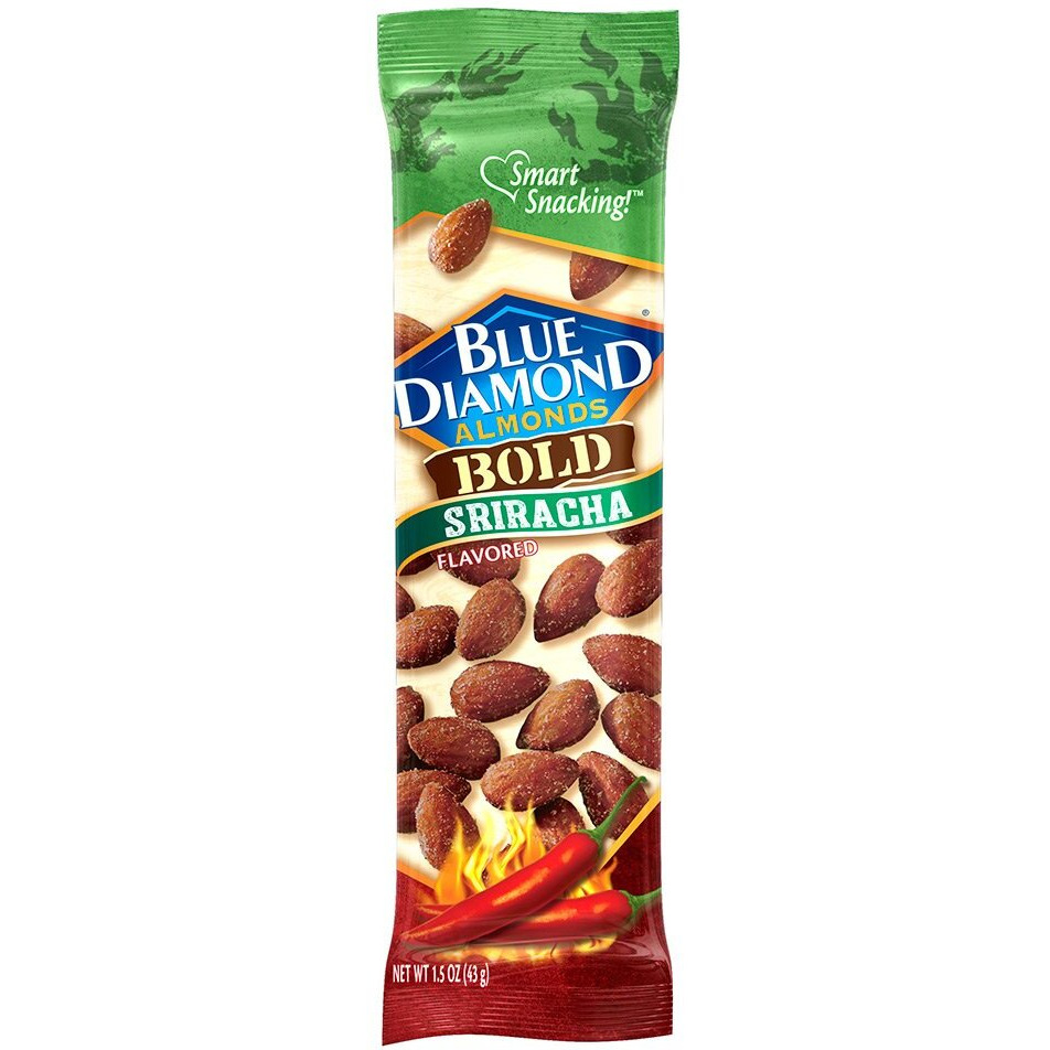 Blue Diamond Almonds, Bold Sriracha Flavored Snack Nuts, Single Serve Bags (1.5 Oz. Tubes, Pack Of 12)