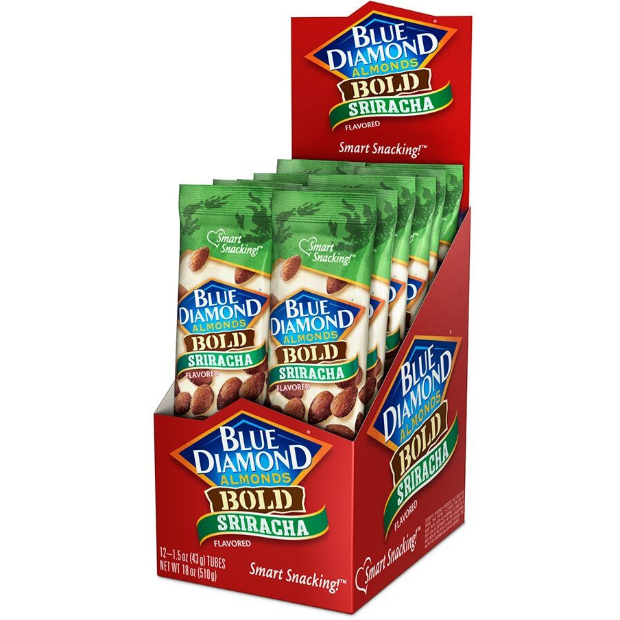 Blue Diamond Almonds, Bold Sriracha Flavored Snack Nuts, Single Serve Bags (1.5 Oz. Tubes, Pack Of 12)
