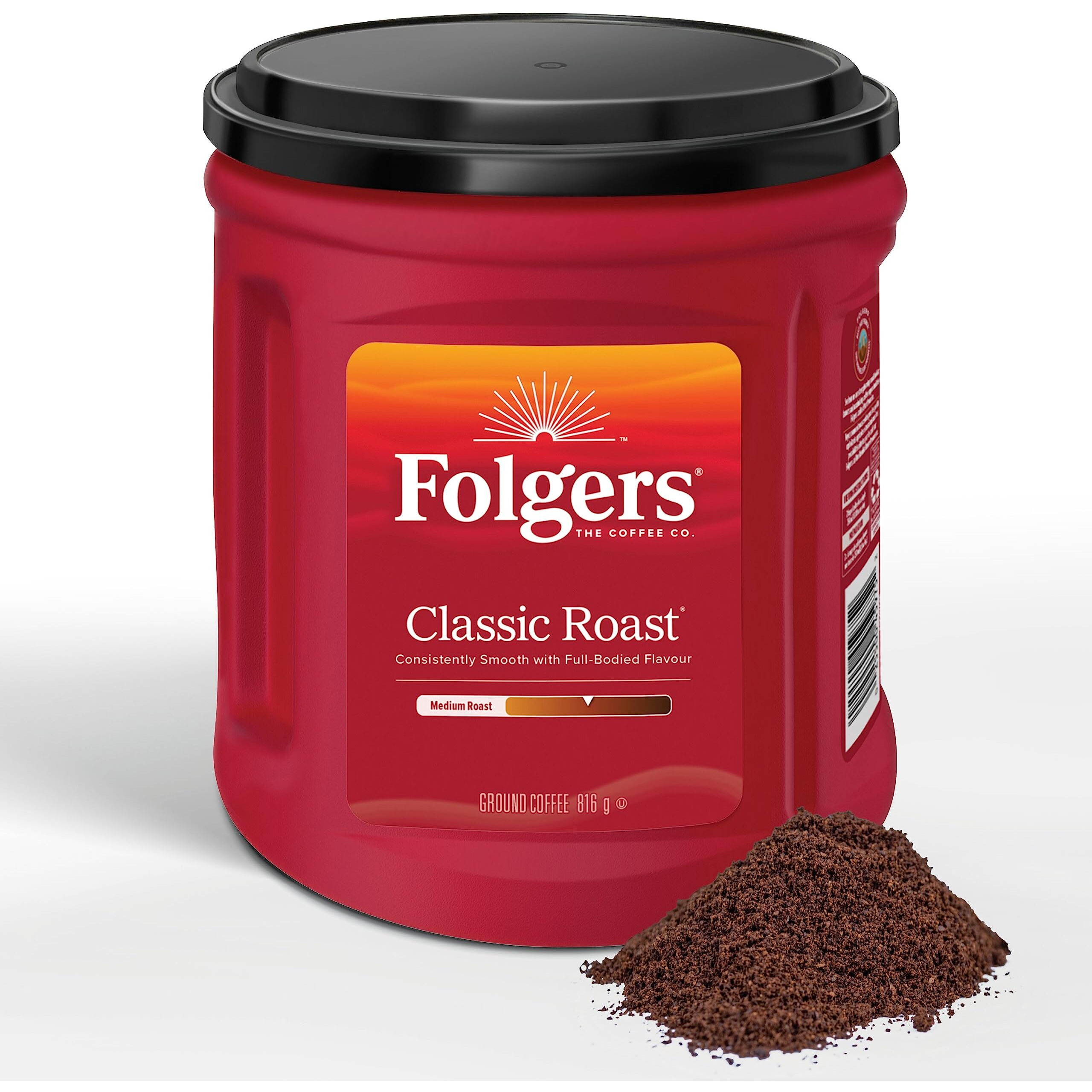 Folgers Classic Roast Medium Dark Roast, Ground Coffee, 816G Canister