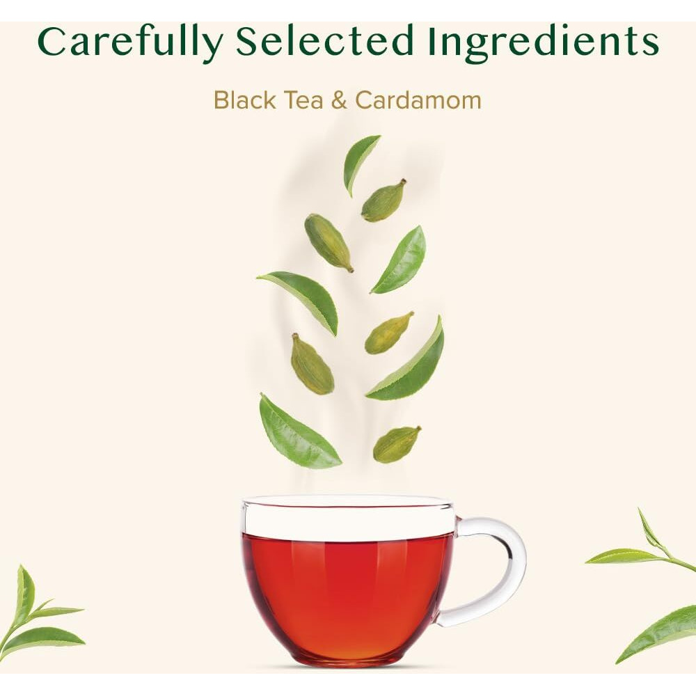 Vahdam, Cardamom Masala Chai Tea Bags (100 Count) Non Gmo, Gluten Free, No Artificial Flavor | Blended W/Exotic Spices | Chai Tea | Resealable Ziplock Pouch