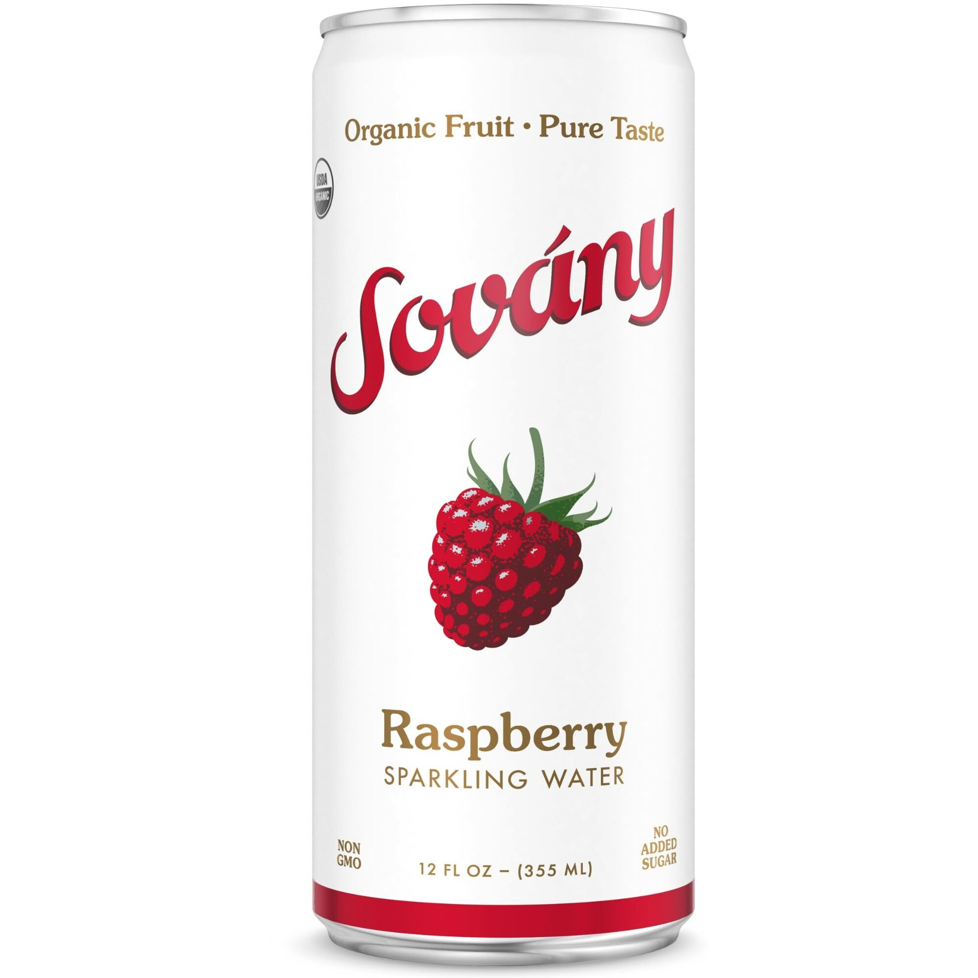 Sov  Ny Sparkling Water, Raspberry, Seltzer Water Drinks, Usda Organic, Made With Real Fruit, Non-Gmo, Vegan, No Added Sugar, Low Calorie, 12 Fl Oz, 12 Pack