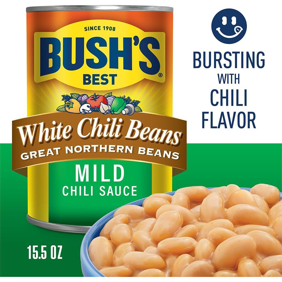 Bush's Best 15.5 Oz Canned White Chili Bean/Northern/Mild, Source Of Plant Based Protein And Fiber, Low Fat, Gluten Free, (Pack Of 12)