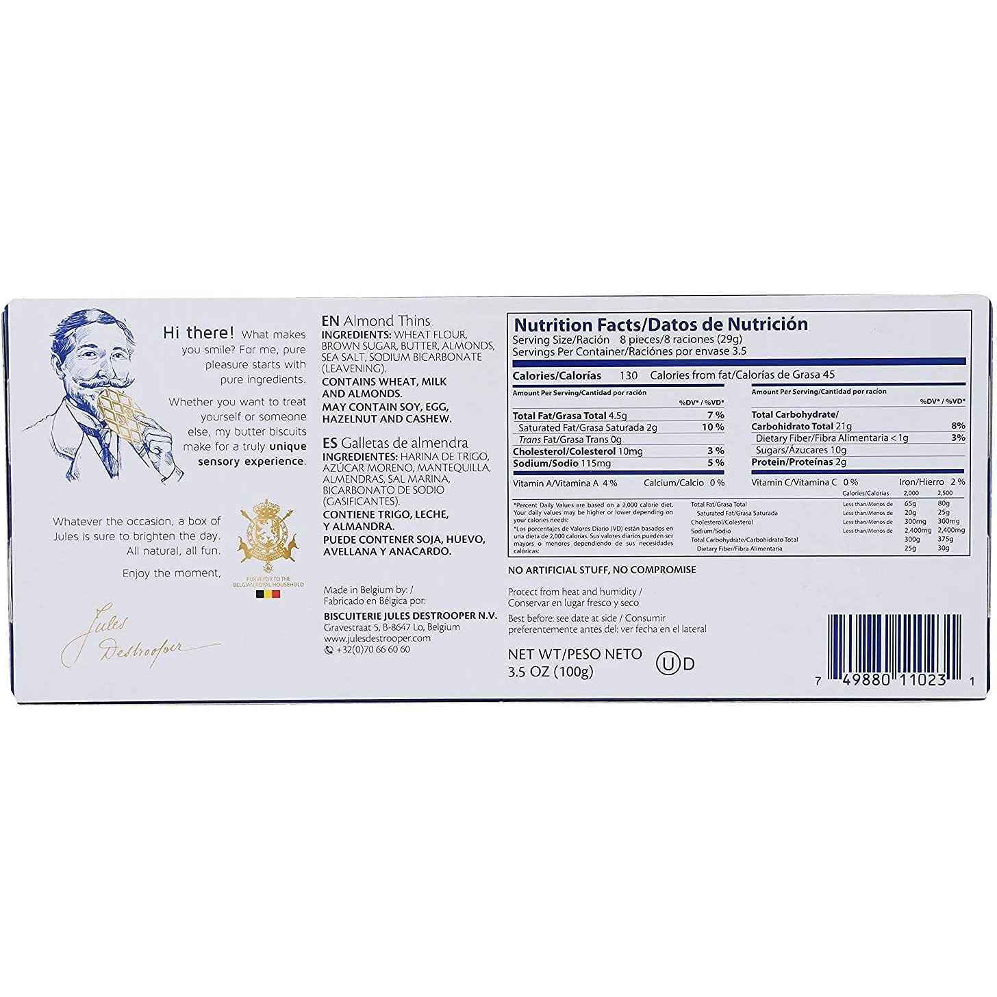 Jules Destrooper Almond Thins - Caramelized Butter Biscuits, Kosher Dairy, Authentic Made In Belgium - 3.5Oz (Pack Of 4)