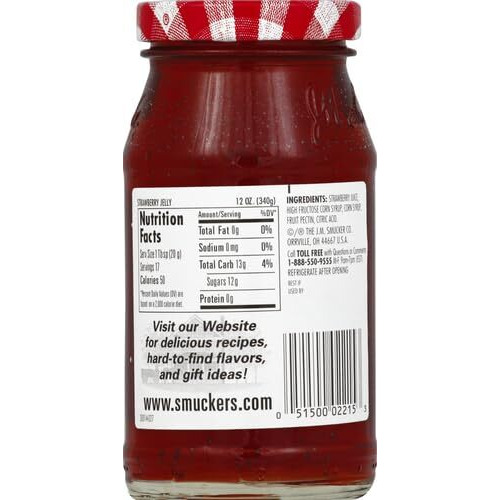 Smuckers Strawberry Jelly, Made With Real Fruitjuice, 12 Oz Glass Jar (Pack Of 1)