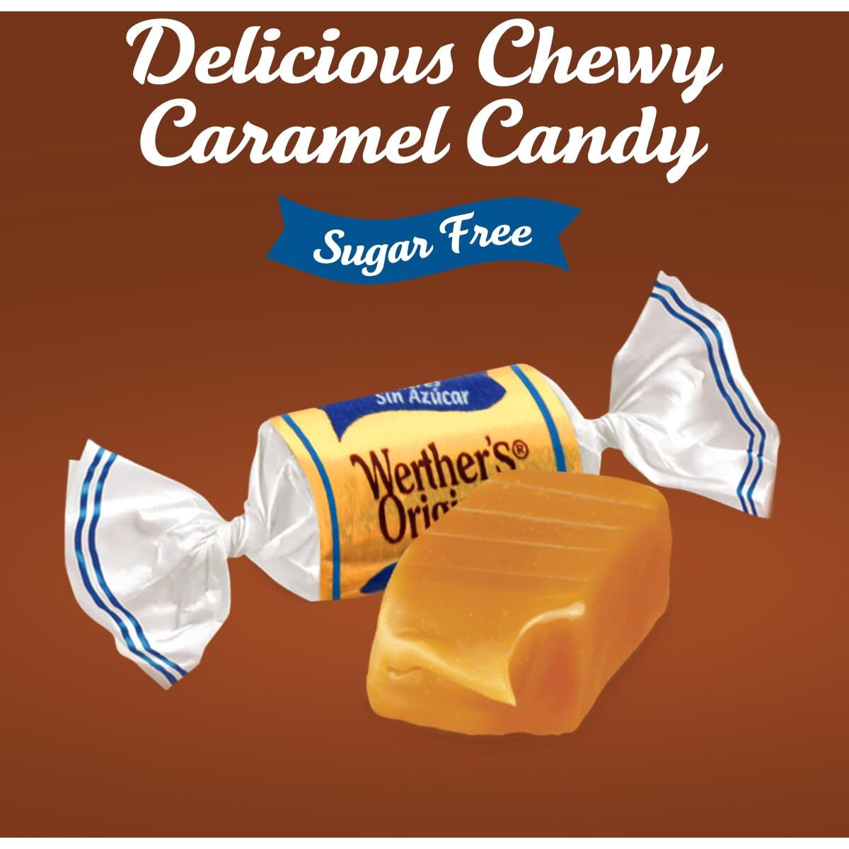 Werther's Original Chewy Sugar Free Caramel Candy, Individually Wrapped Healthy Sweet Caramel Bites For Guilt-Free Pleasure, Melts In Your Mouth In A Satisfying Creamy Way, 1Lb