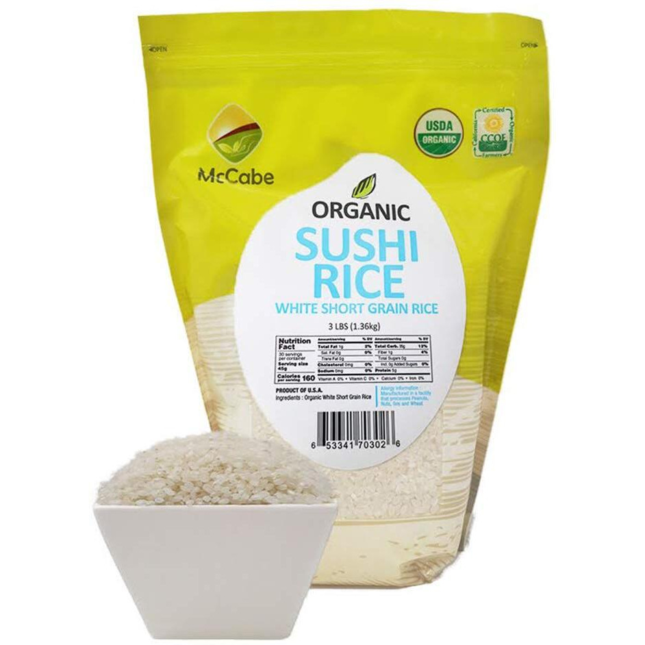Mccabe Organic Short Grain White Sushi Rice - Sticky White Rice | Rich In Fibers And Minerals | Sushi Rice Organic | Usda And Ccof Certified Organic | Organic Short Grain Rice | Product Of Usa | 3Lbs