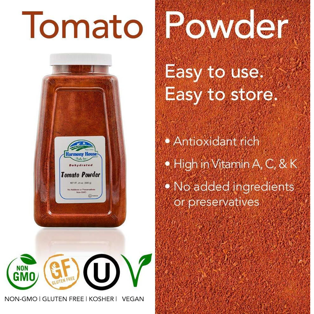 Premium Dehydrated Tomato Powder, 24 Oz Size Quart Jar - From Harvest Red Tomatoes By Harmony House Foods