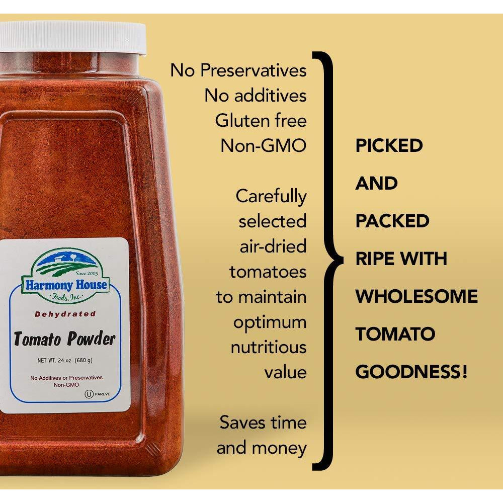 Premium Dehydrated Tomato Powder, 24 Oz Size Quart Jar - From Harvest Red Tomatoes By Harmony House Foods