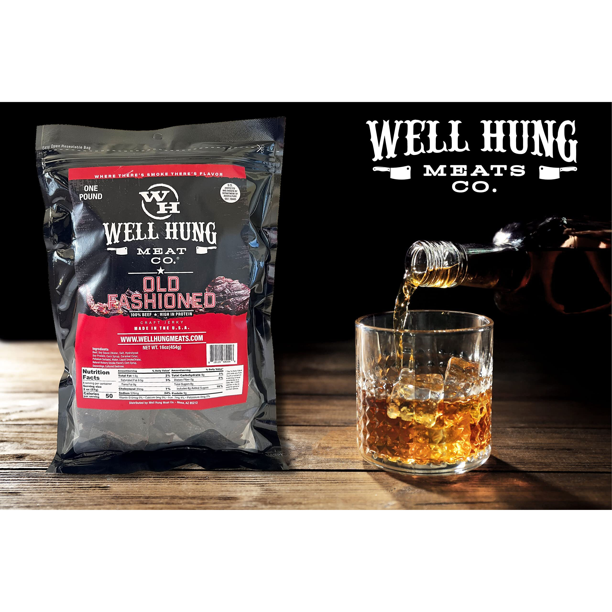 Well Hung Meats Old Fashioned Beef Jerky One Pound Resealable Craft Jerky Bag (16Oz)