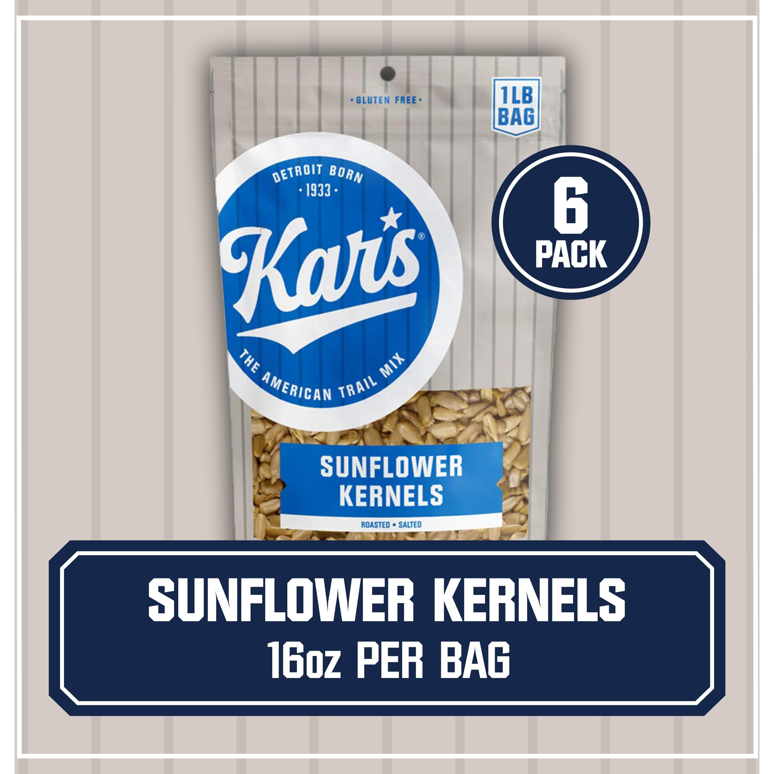 Kar's Nuts Sunflower Kernels Snacks - Roasted And Lightly Salted - 16 Ounce Resealable Pouch (Pack Of 6)