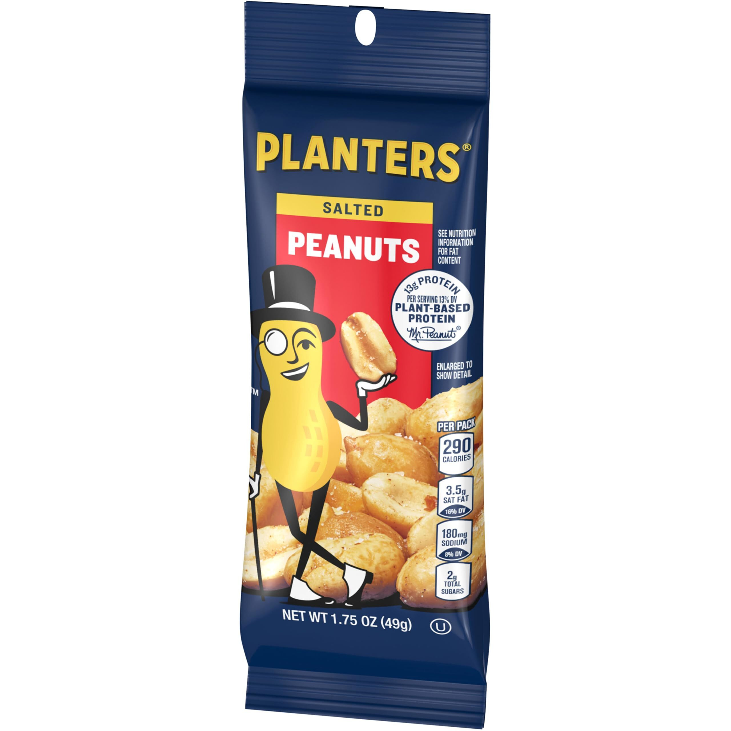Planters Salted Peanuts, Nuts Individual Packs, Party Snacks, Snack Nuts, Snacks On The Go, Plant-Based Protein, Snacks For Adults, After School Snack, Kosher, 1.75 Oz Bag (Pack Of 12)