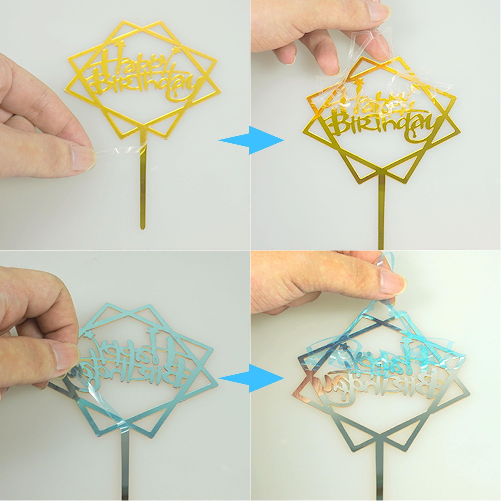 50 Pcs Gold Happy Birthday Cake Topper Acrylic Birthday Cupcake Topper Pick For Birthday Party Cake Desserts Pastries Decorations (Gold)