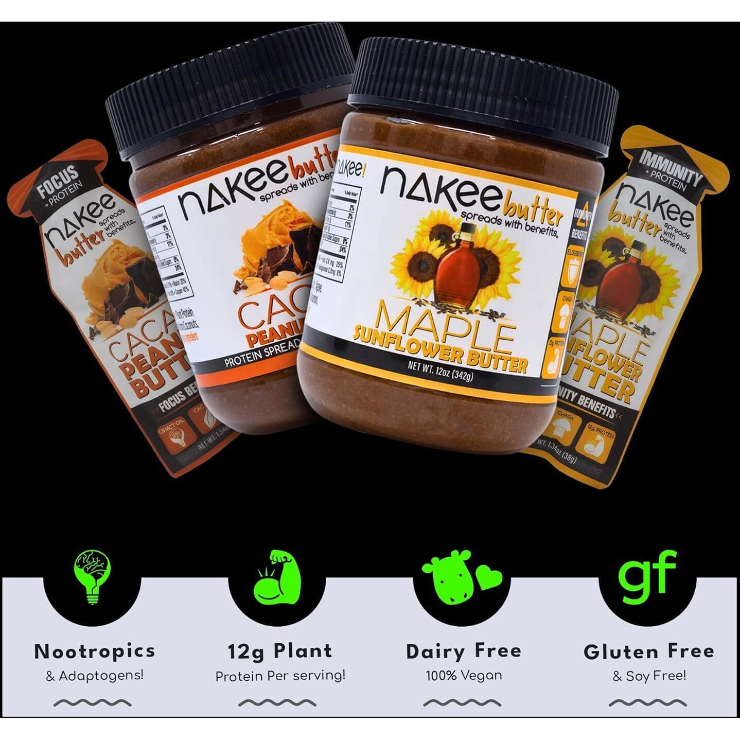 Nakee Butter Focus Cacao Peanut Butter - 12-Pack