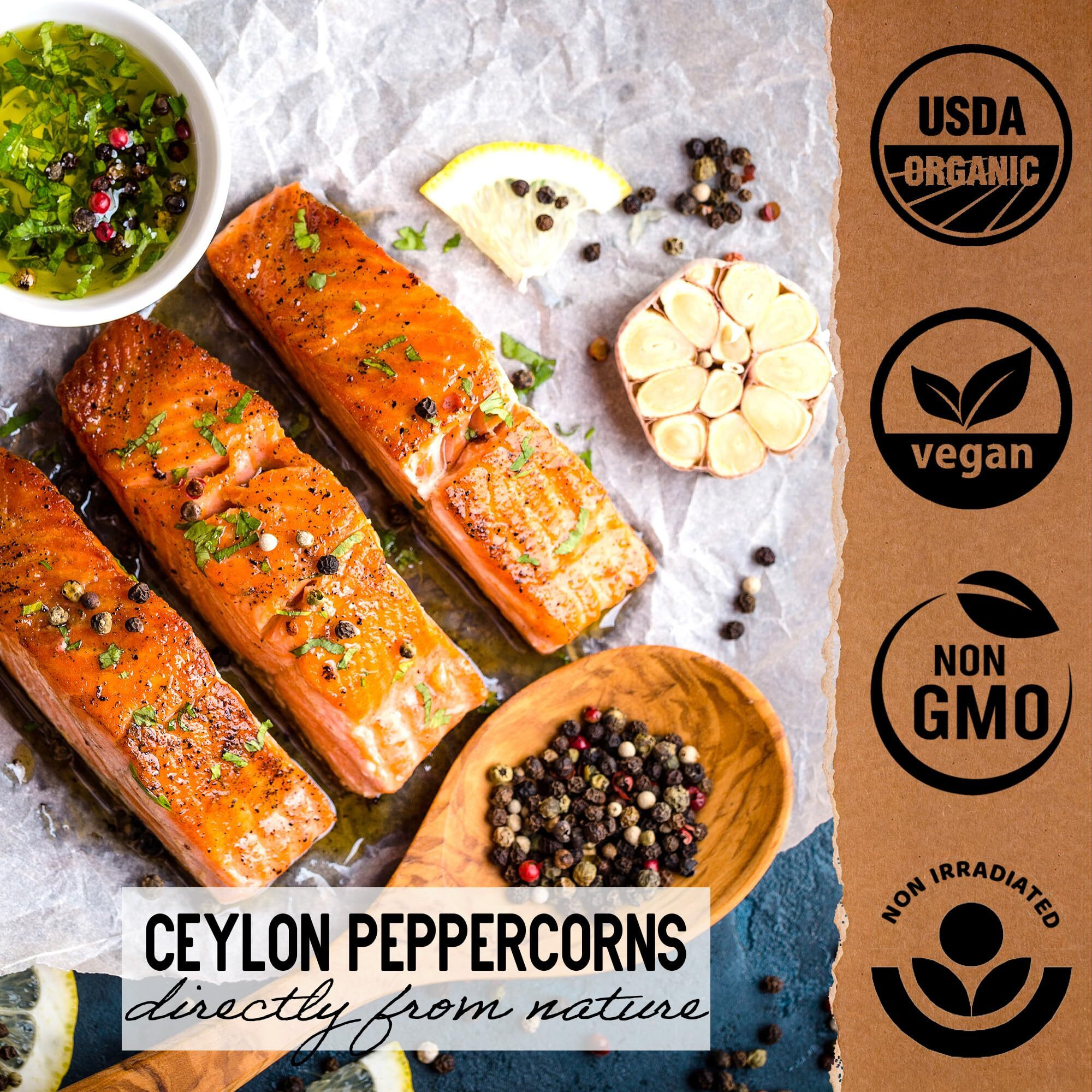 Gourmanity Organic Ceylon Whole Black Peppercorns, Complex And Aromatic Taste, Hand Picked And Sun Dried In Sri Lanka, Bulk Bag For Grinder Refill, Non-Gmo And Non-Irradiated Organic Black Pepper, 1Lb Bag