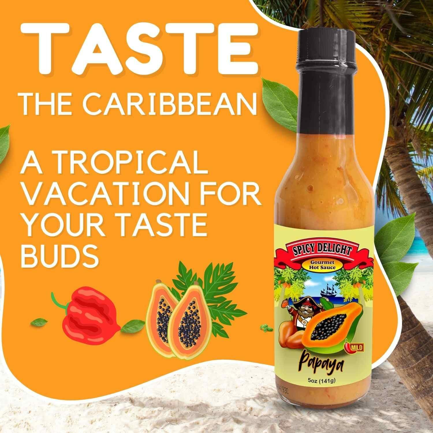 Spicy Delight Papaya Habanero Hot Sauce - Aruba Hot Sauce Made With Habanero Pepper, Papaya, And Spices, Caribbean Inspired Sweet Spicy Sauce, Gluten Free, Vegan, 2-Pack