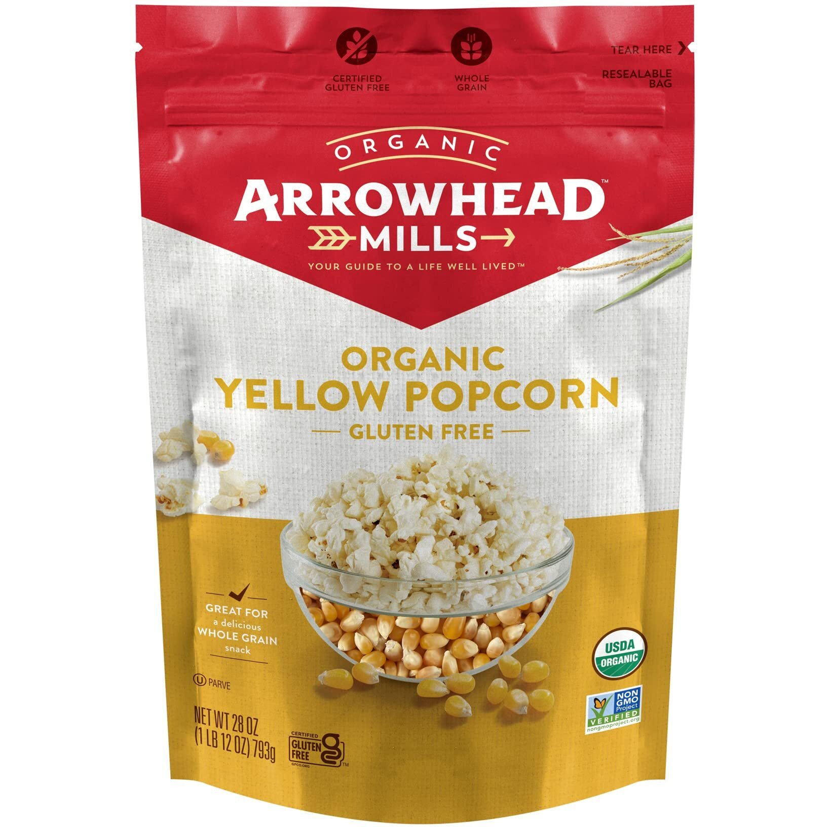 Arrowhead Mills Organic Yellow Popcorn, 28 Oz - Pack Of 2