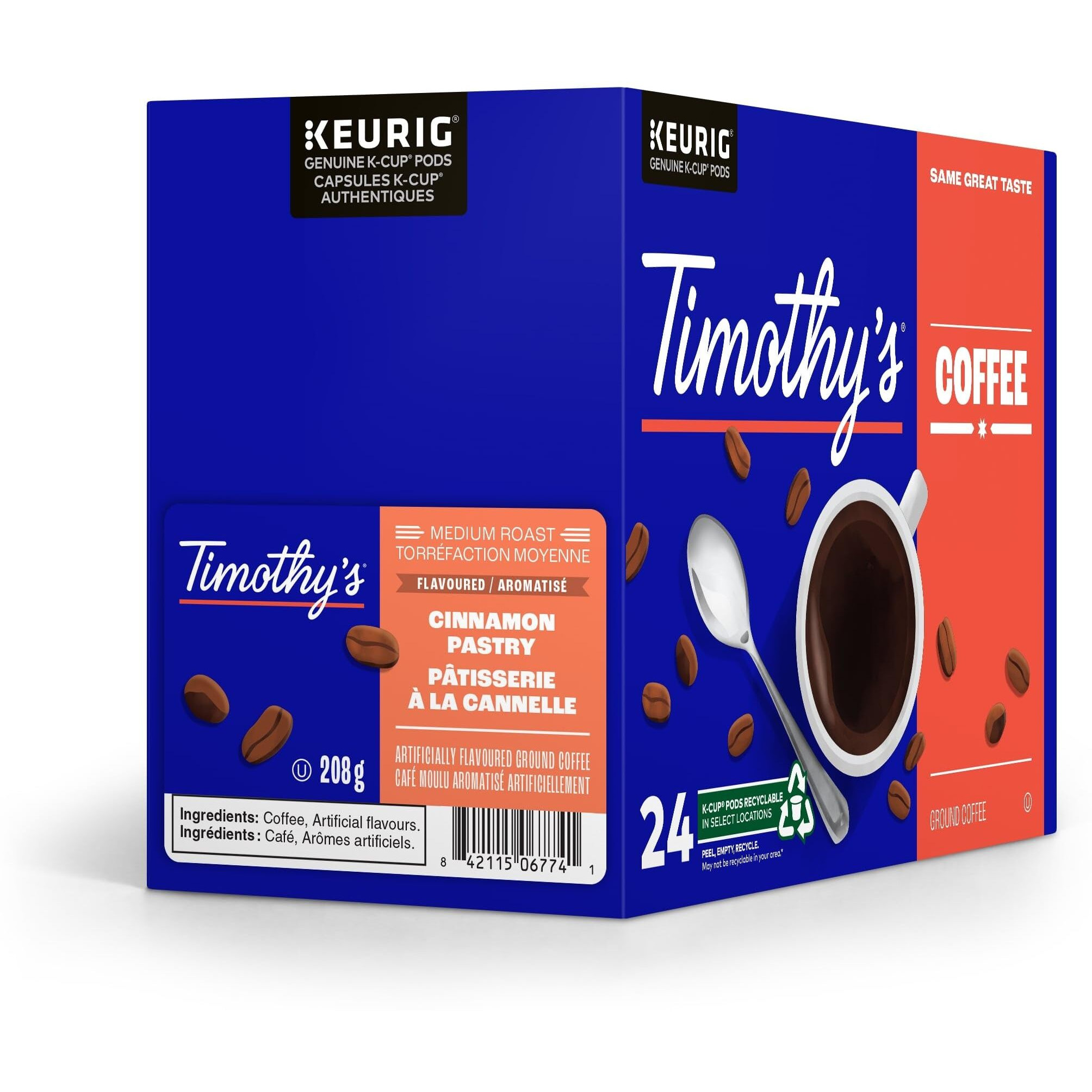 Timothy's World Coffee, Cinnamon Pastry, K-Cup Portion Pack For Keurig K-Cup Brewers 24-Count (Pack Of 2)