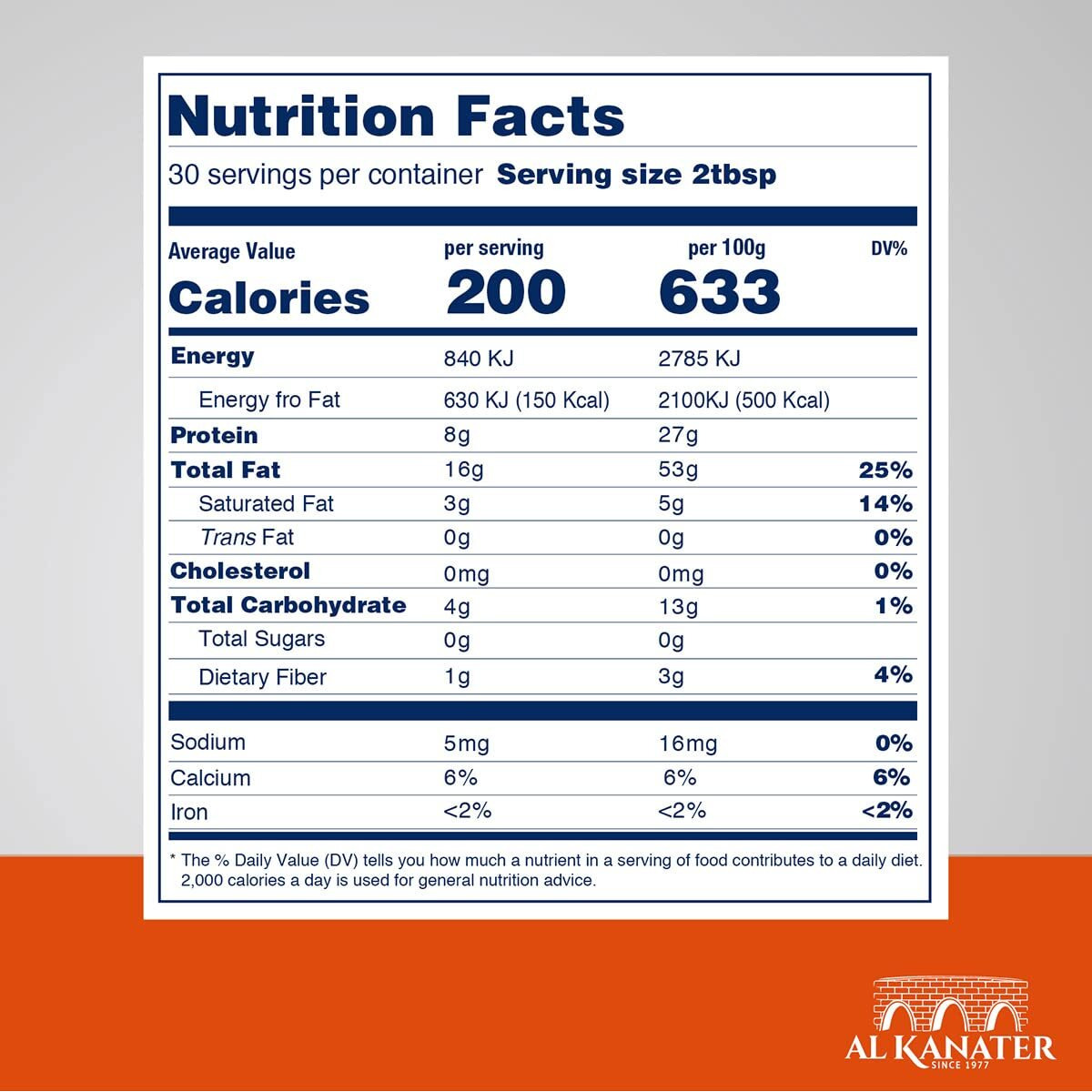 Al Kanater, Tahini Sesame Paste, 2 Lb (32 Oz), 100% Natural, 100% Ground Sesame Seeds, Absence Of Chemicals-No Whitening, Rich Creamy Taste For Hummus, Sauces, Baba Ghanouj And Halawa.