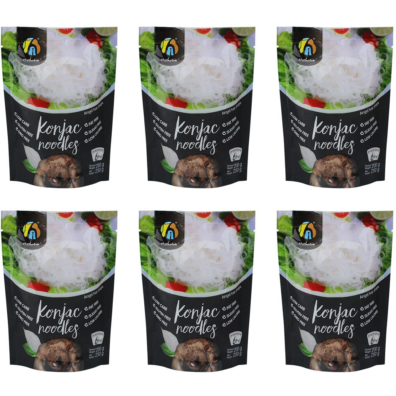 Hethstia Konjac Noodle Angel Hair - Low Calorie Shirataki Noodle, Low-Carb Miracle Pasta, Sugar-Free, Gluten-Free, 52.91 Oz Konjac Angel Hair, Keto, Paleo-Friendly, Vegan (6-Pack)