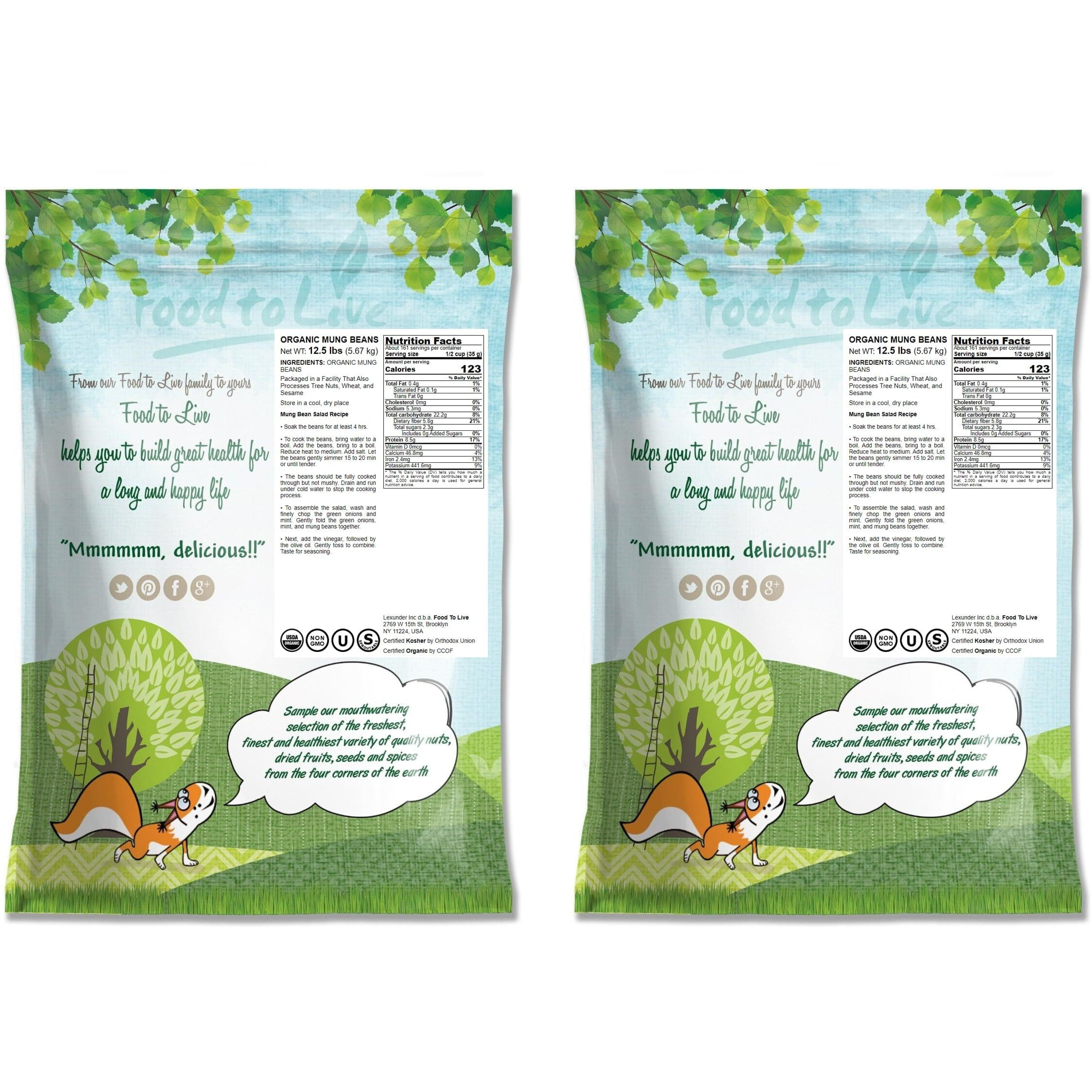 Food To Live Organic Mung Beans, 25 Pounds - Non-Gmo, Whole Dried Beans, Green Gram, Sproutable, Kosher, Vegan, Sirtfood, Bulk. Good Source Of Fiber, Protein, Folate. Goes Well With Asian, Middle East Dishes.