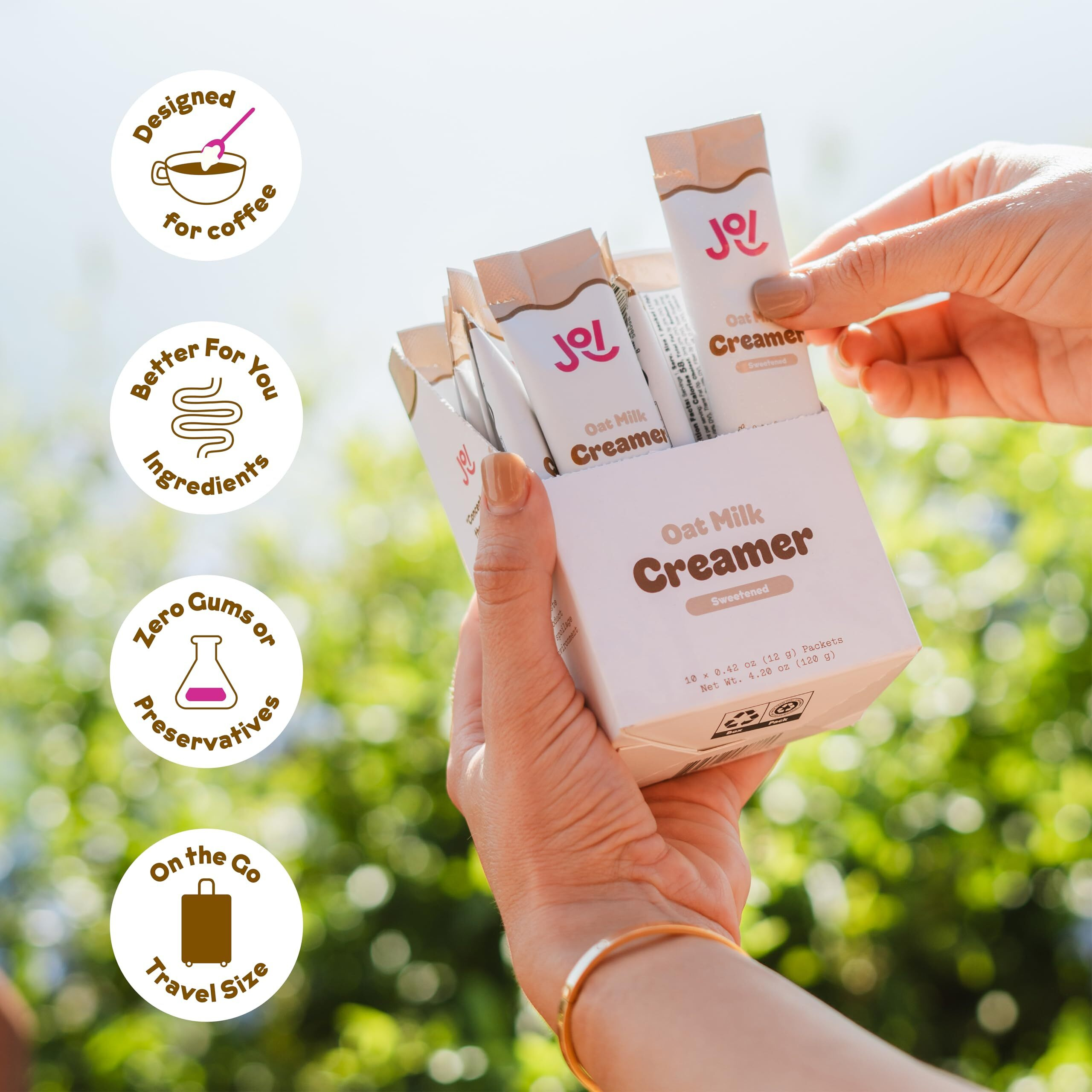 Oat Milk Coffee Creamer, Sweetened 10Ct Carton By Joi - Superfood, Vegan, Dairy Free, Plant Based, Kosher, Shelf-Stable, Barista, Fortified With Calcium. Use In Coffee Or Protein Shakes. Single Serve.