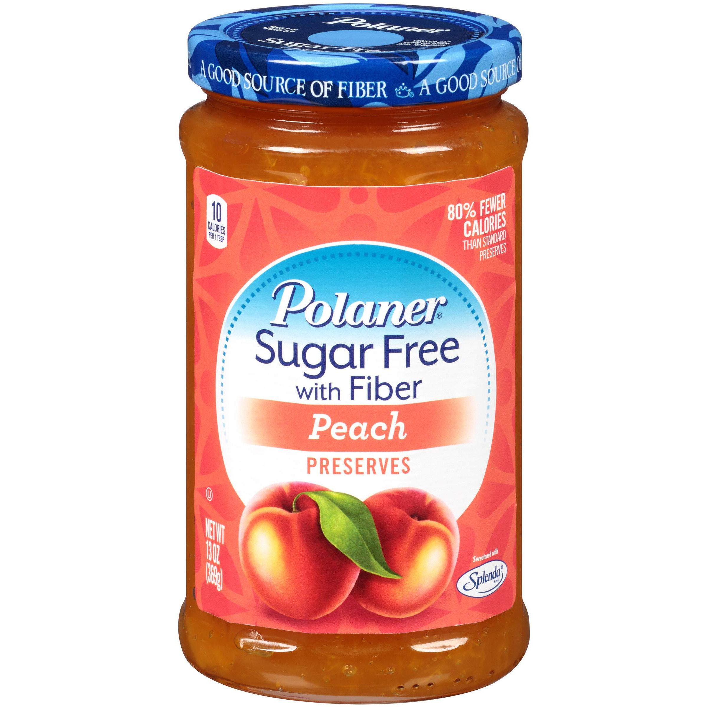 Polaner Sugar Free With Fiber, Peach Jam, 13 Ounce