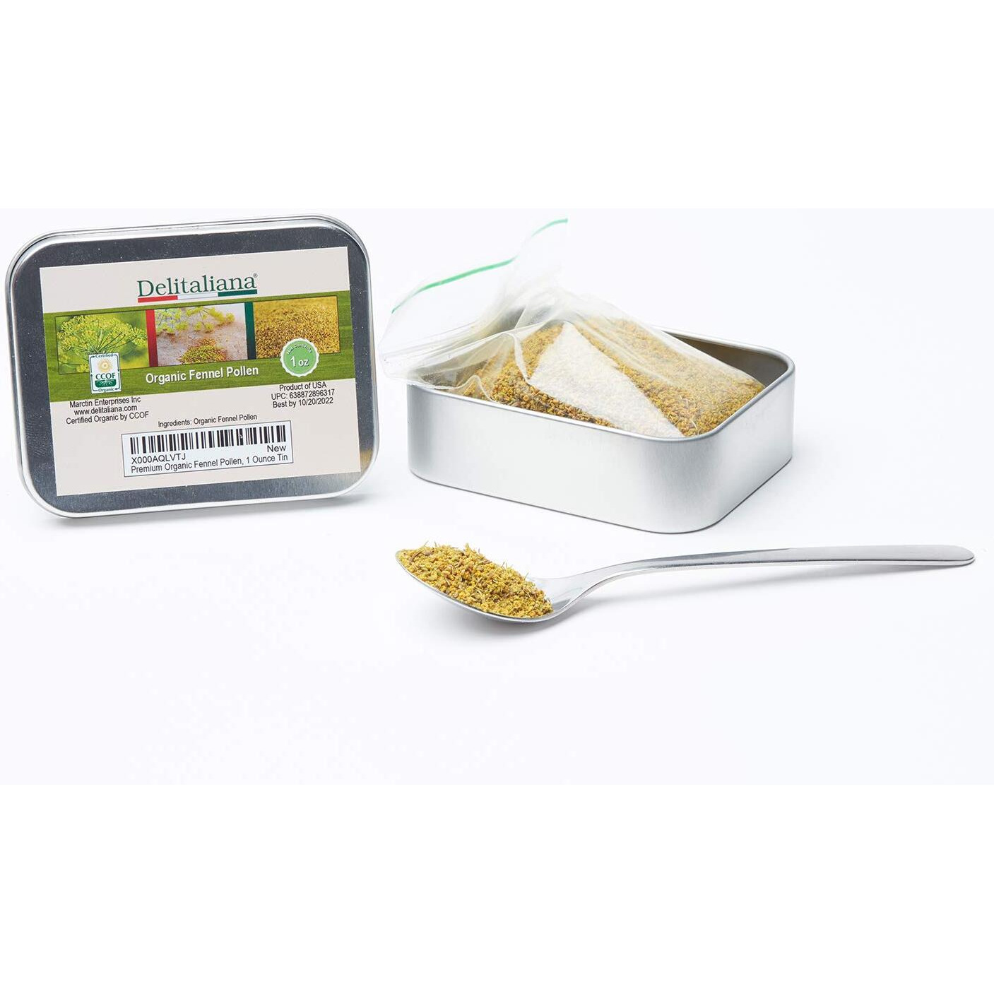 Delitaliana Premium Organic Fennel Pollen, 1 Ounce Tin