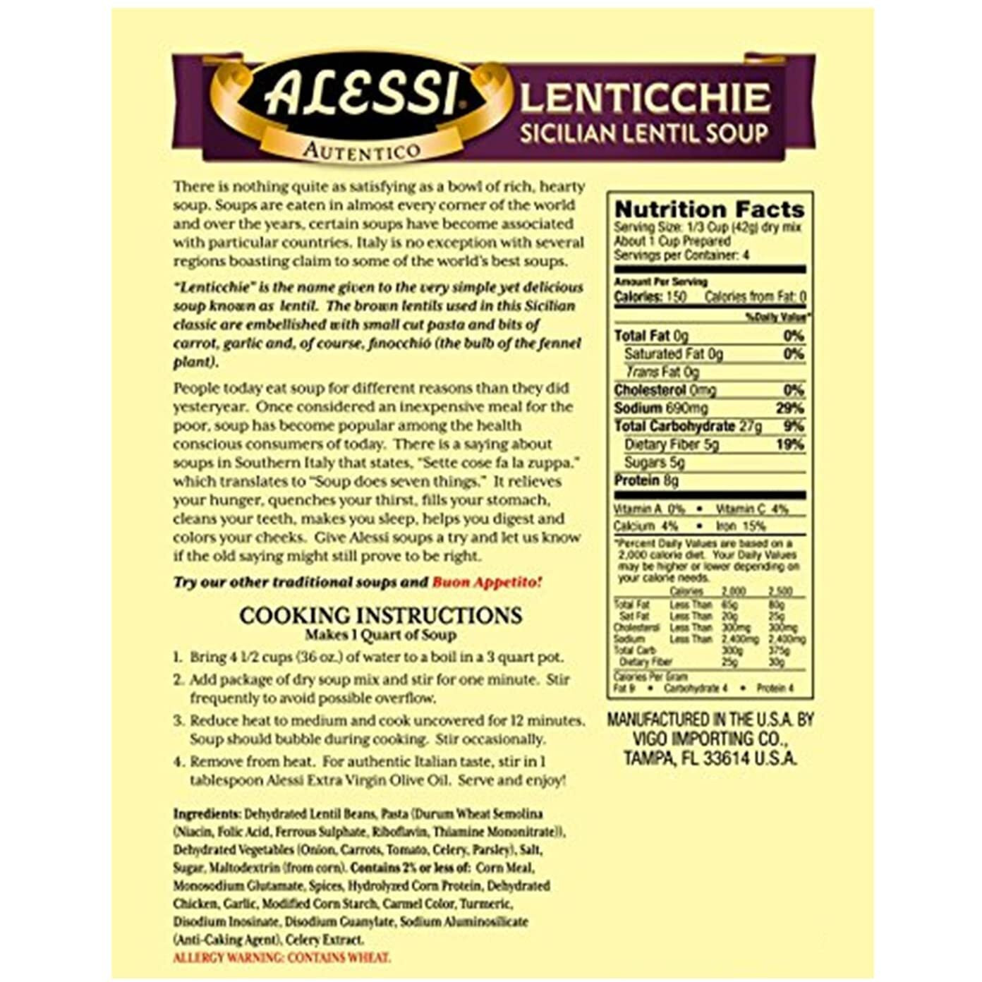 Alessi Autentico Premium Soups, Traditional Flavors, Sicilian Lentil (Sicilian Lentil, 6 Ounce (Pack Of 6))