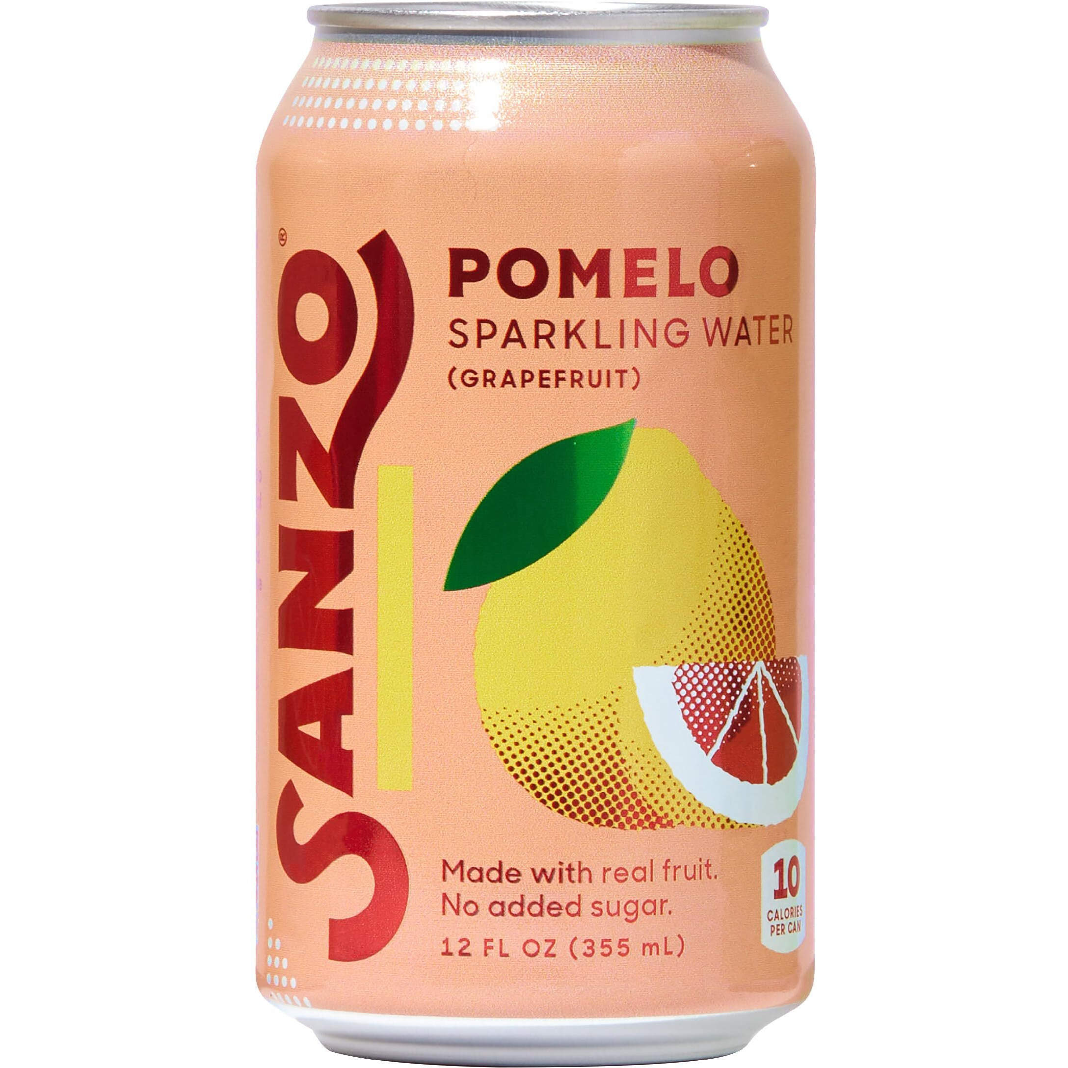 Sanzo Flavored Sparkling Water - Pomelo (Grapefruit) 12-Pack - Carbonated Drink Made With Real Fruit And No Added Sugar - Non-Gmo, Gluten-Free & Vegan - 12 Fl Oz Cans - Bright, Juicy, Zesty And Subtly Sweet.