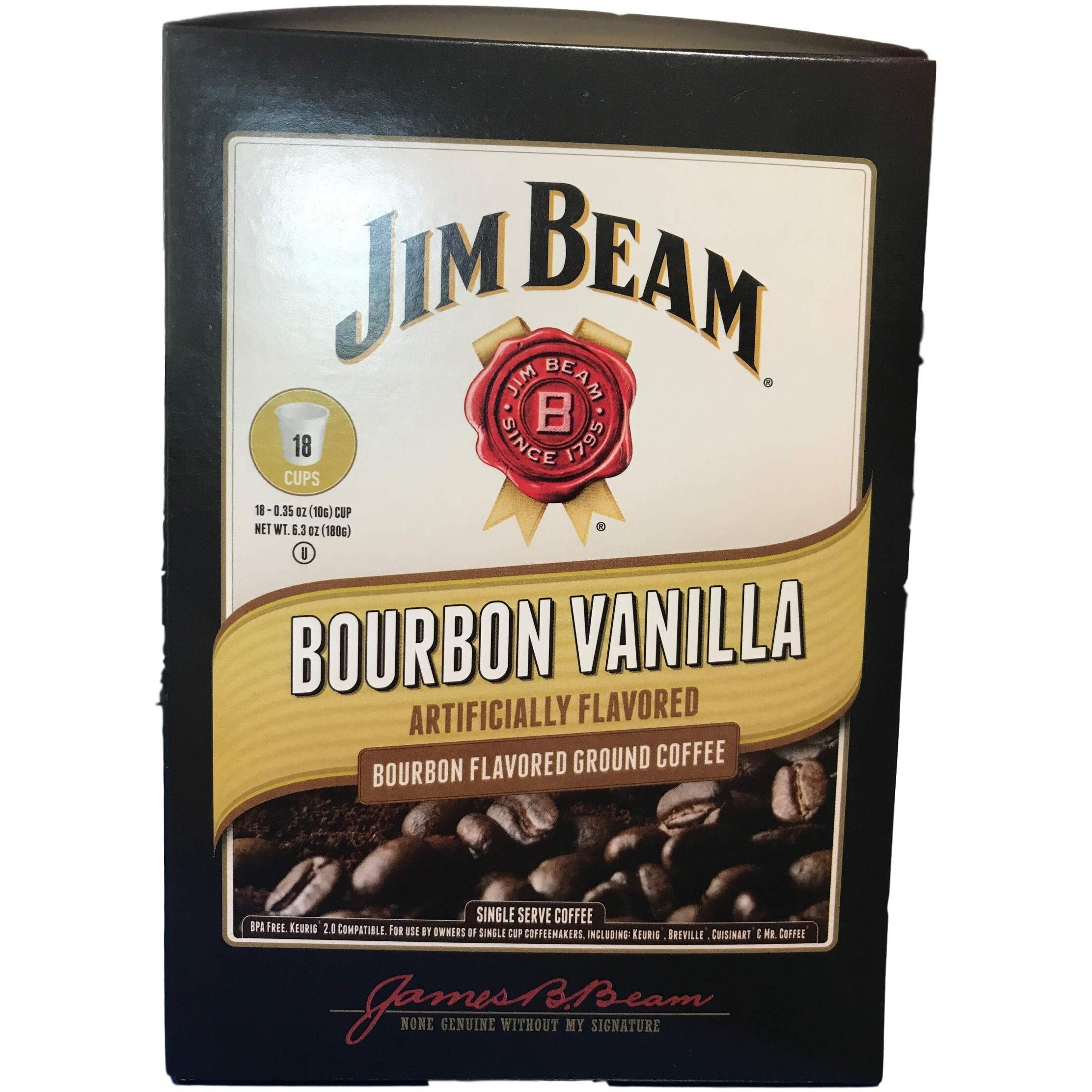 Jim Beam Bourbon Vanilla Single Serve Coffee, 18 Cups, Keurig 2.0 Compatible