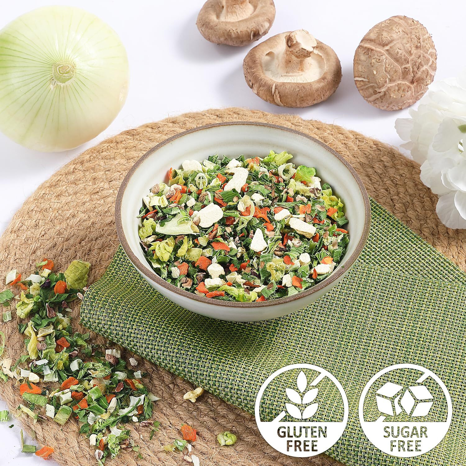 Yimi Miso Soup Ingredients Of 9 Freeze Dried Vegetables (Dehydrated Tofu, Seaweed, Green Onions, Spinach, Cabbage, Carrots, Mushrooms, Parsley, Shallot), Not Include Miso Paste, Flavorful Vegan Mix Food, 16 Oz