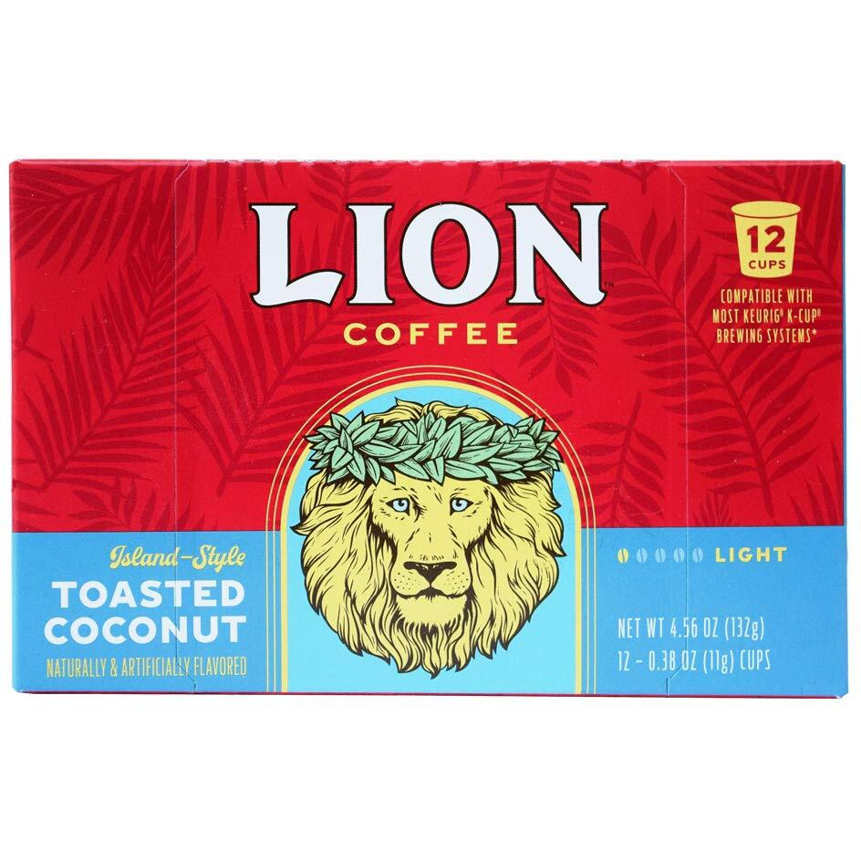 Lion Coffee Toasted Coconut Flavor, Single-Serve Coffee Pods - 12 Count Box