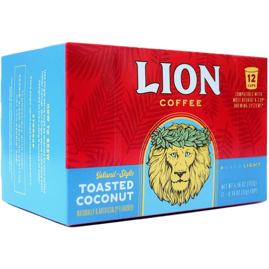 Lion Coffee Toasted Coconut Flavor, Single-Serve Coffee Pods - 12 Count Box