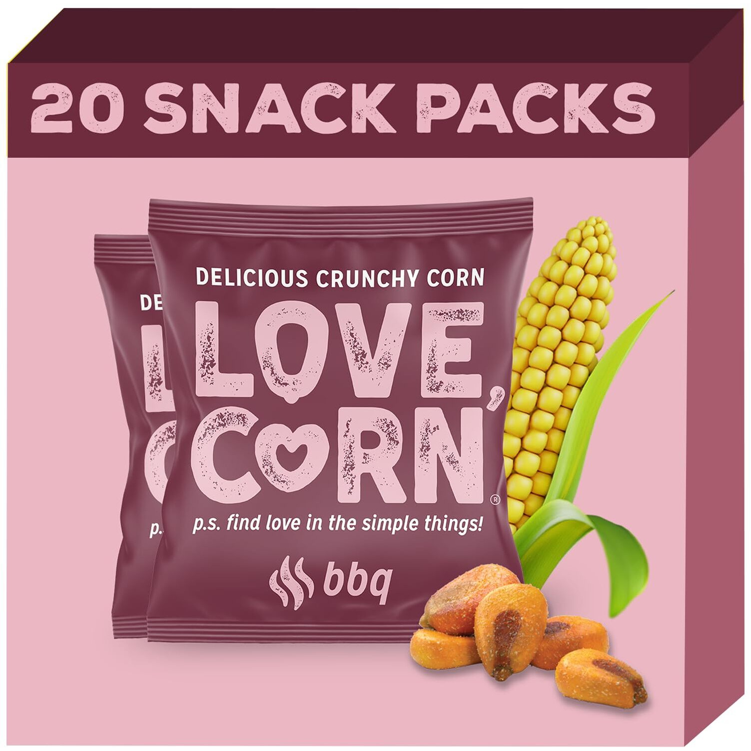 Love Corn Bbq 4Oz X 6 Bags - Delicious Crunchy Corn - Healthy Family Snacks - Gluten Free, Kosher, Non-Gmo - Alternative For Chips, Nuts, Crackers & Pretzels - Perfect For Charcuterie Boards
