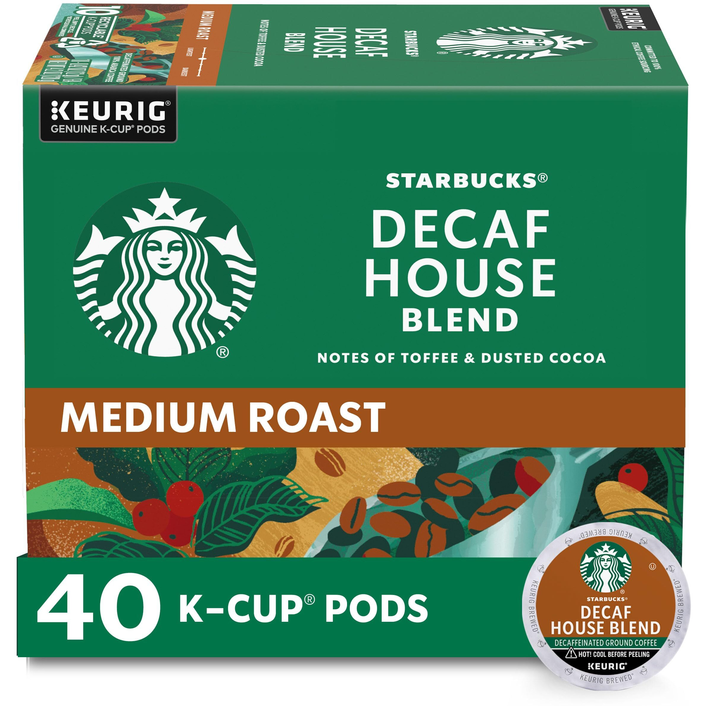 Starbucks Decaf K-Cup Coffee Pods, House Blend For Keurig Brewers, 1 Box (40 Pods)