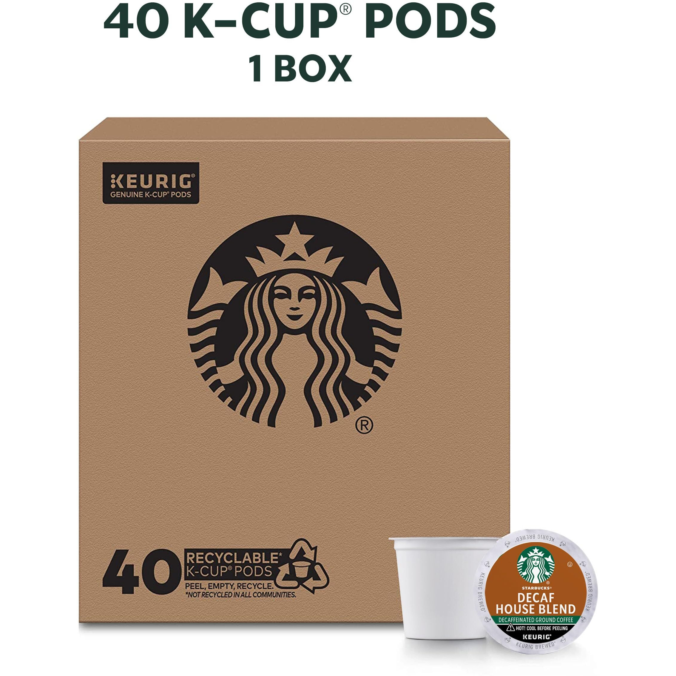 Starbucks Decaf K-Cup Coffee Pods, House Blend For Keurig Brewers, 1 Box (40 Pods)