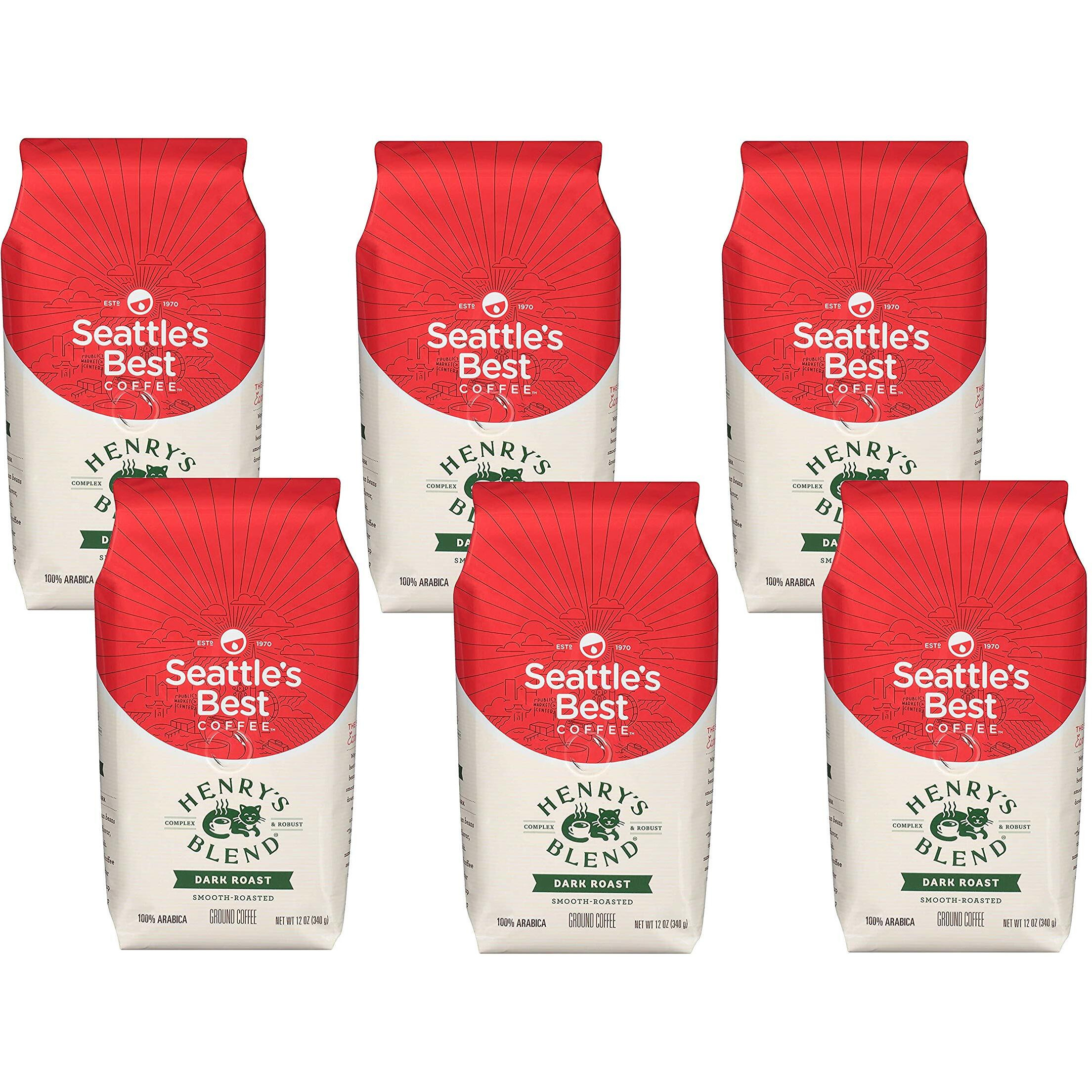 Seattle's Best Coffee Henrys Blend Dark Roast Ground Coffee | 12 Ounce Bags (Pack Of 6)