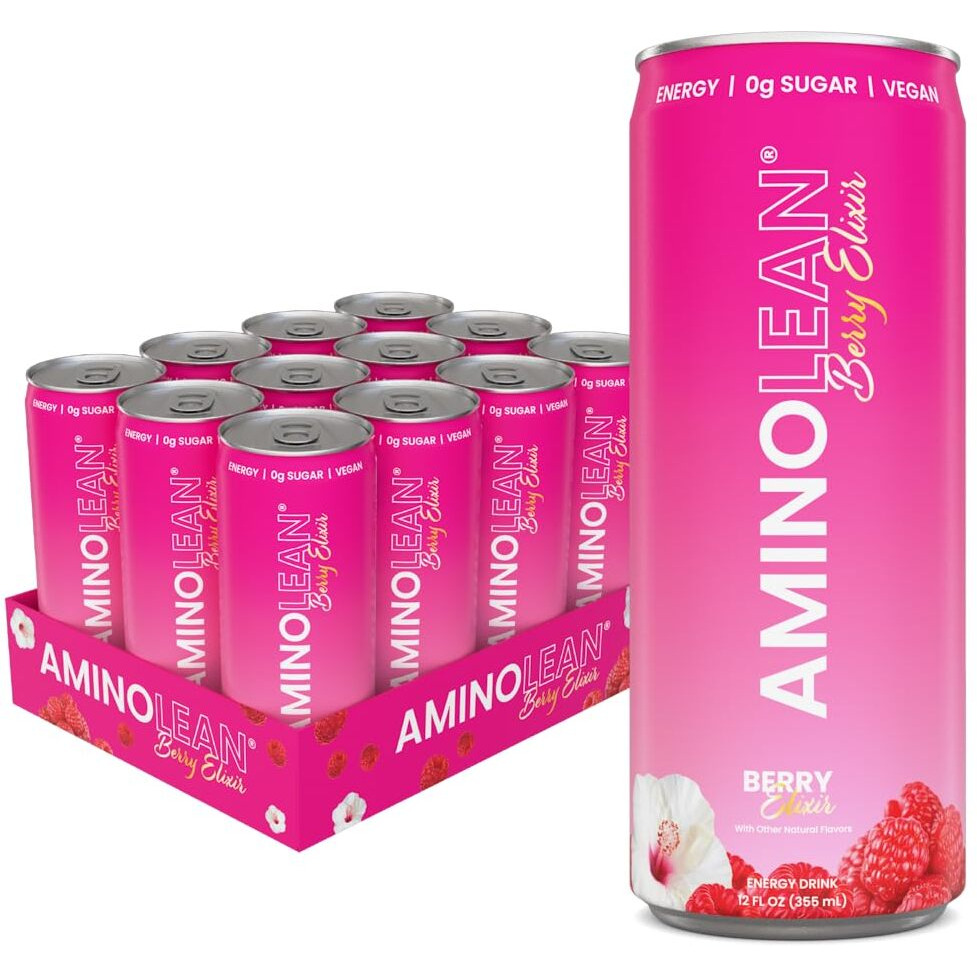 Rsp Nutrition Aminolean Energy Drink - Sugar Free Amino Energy With No Jitters, Tingles, Or Crash, Vegan Amino Acids, Berry Elixir, 12 Pack