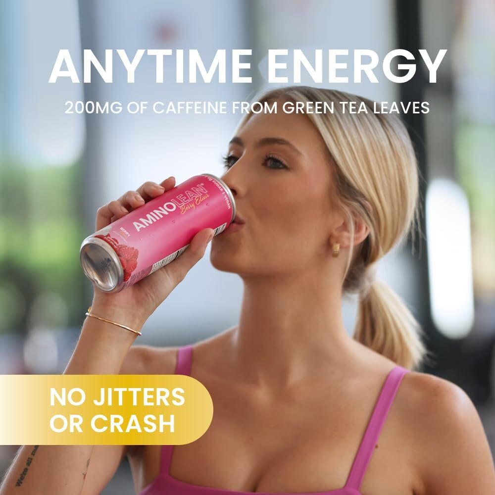 Rsp Nutrition Aminolean Energy Drink - Sugar Free Amino Energy With No Jitters, Tingles, Or Crash, Vegan Amino Acids, Berry Elixir, 12 Pack