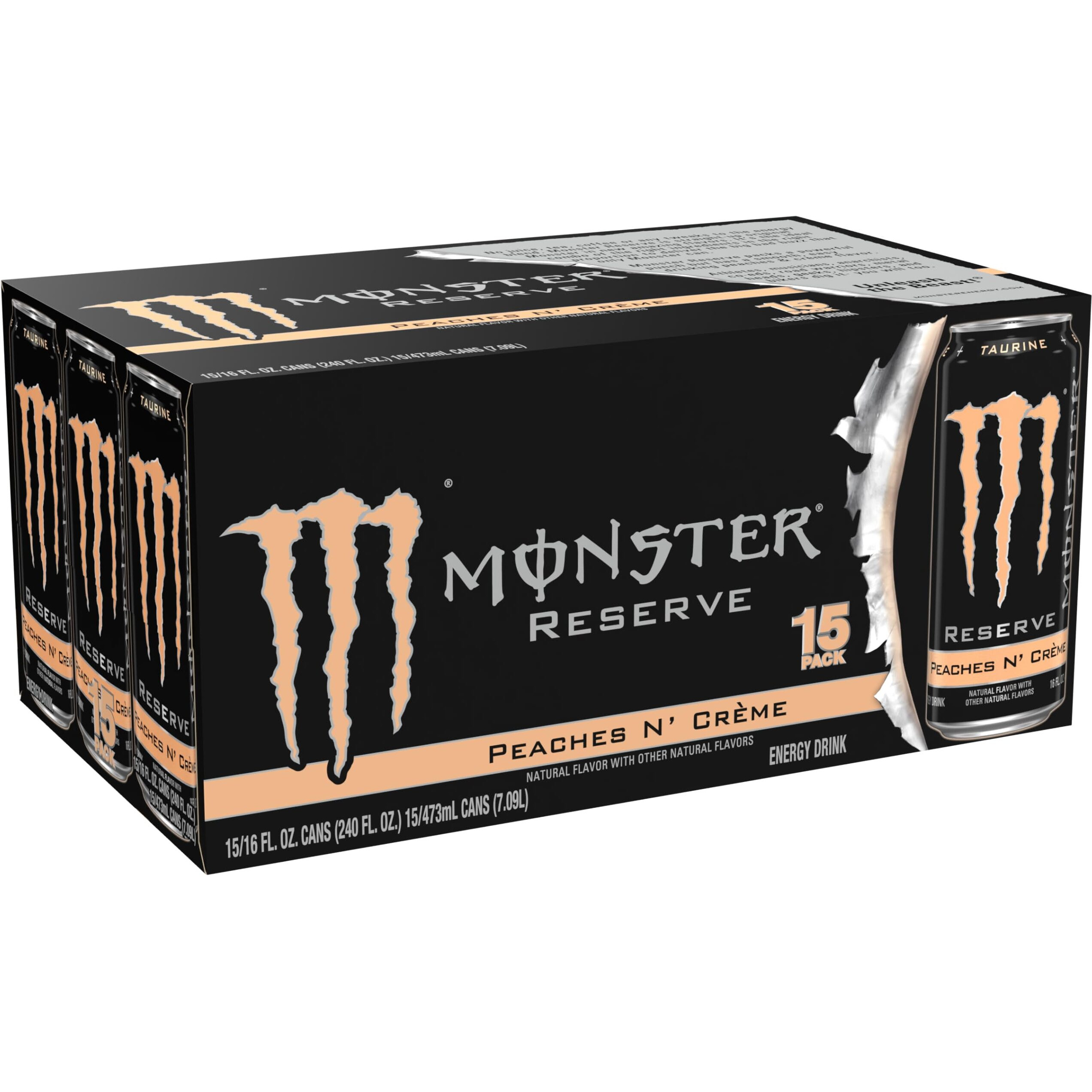 Monster Energy Reserve Peaches N Creme, Energy Drink, 16 Ounce (Pack Of 15)