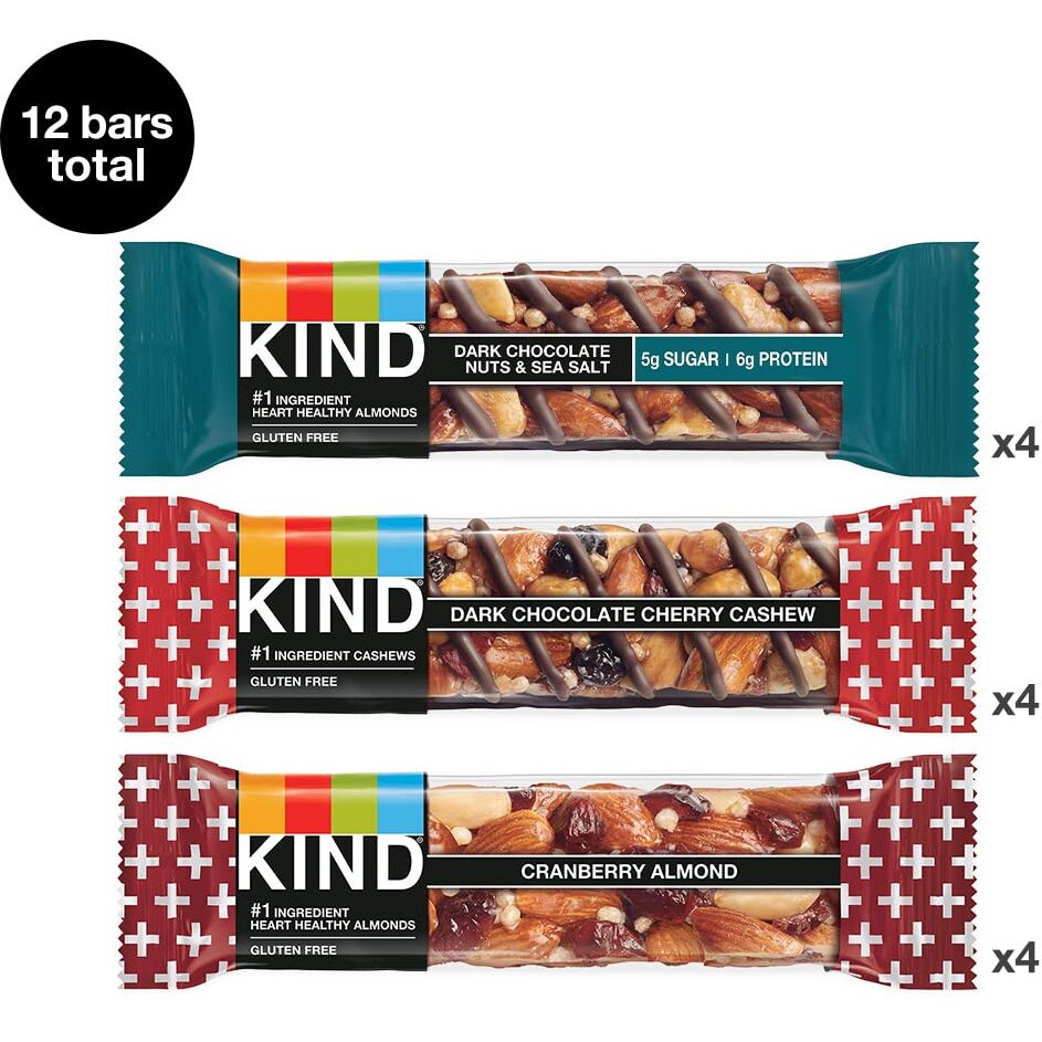 Kind Nut Bars Favorites, 3 Flavor Variety Pack, Gluten Free, Healthy Snacks, 12 Count
