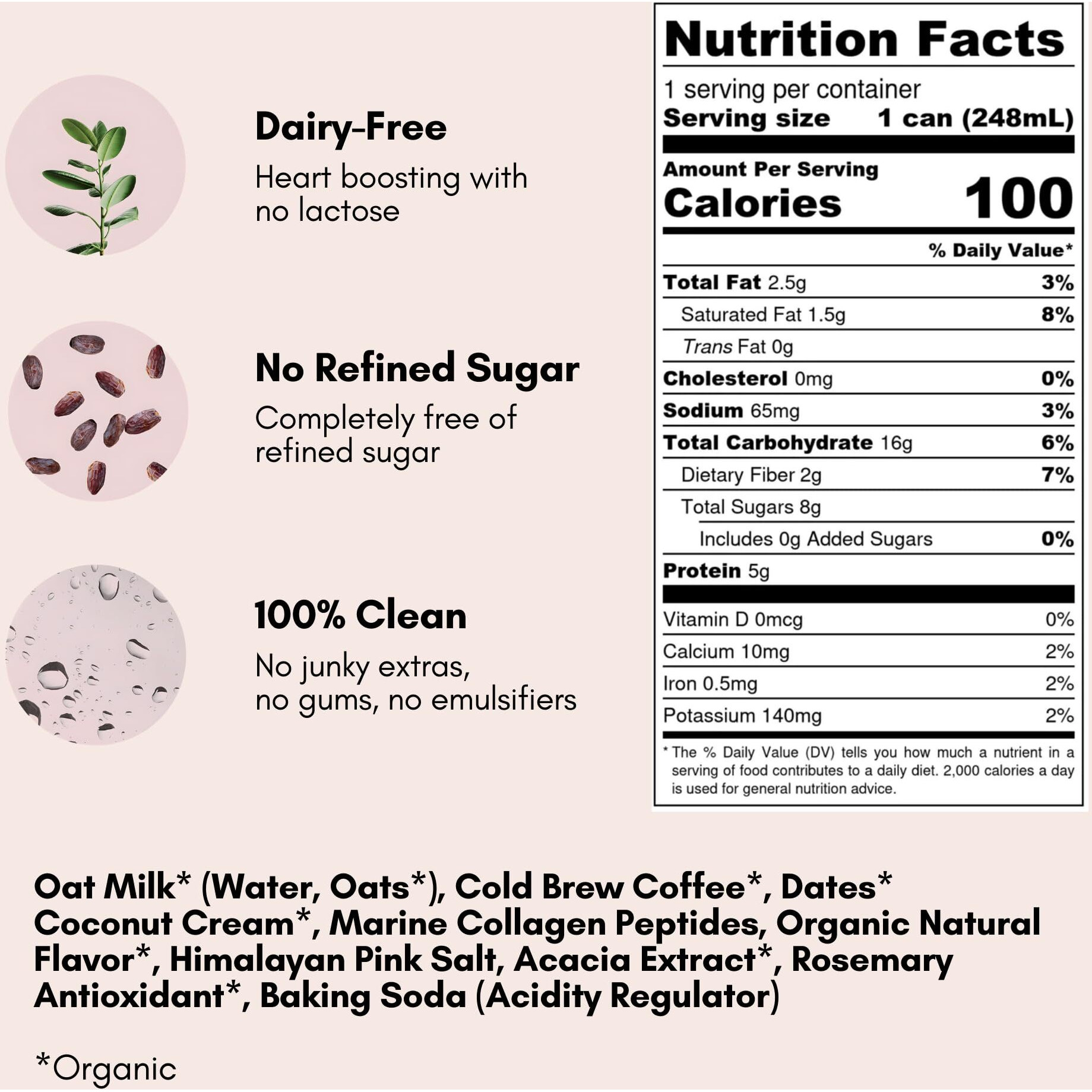 Pop & Bottle, Oat Milk Lattes - Cold Brew With Sustainably Sourced Marine Collagen, Mct Oil, Oat Milk, Organic, Dairy Free, Gluten Free, Great As Iced Coffee, Lightly Sweetened With Dates - Vanilla, 8 Fl Oz (12 Pack)