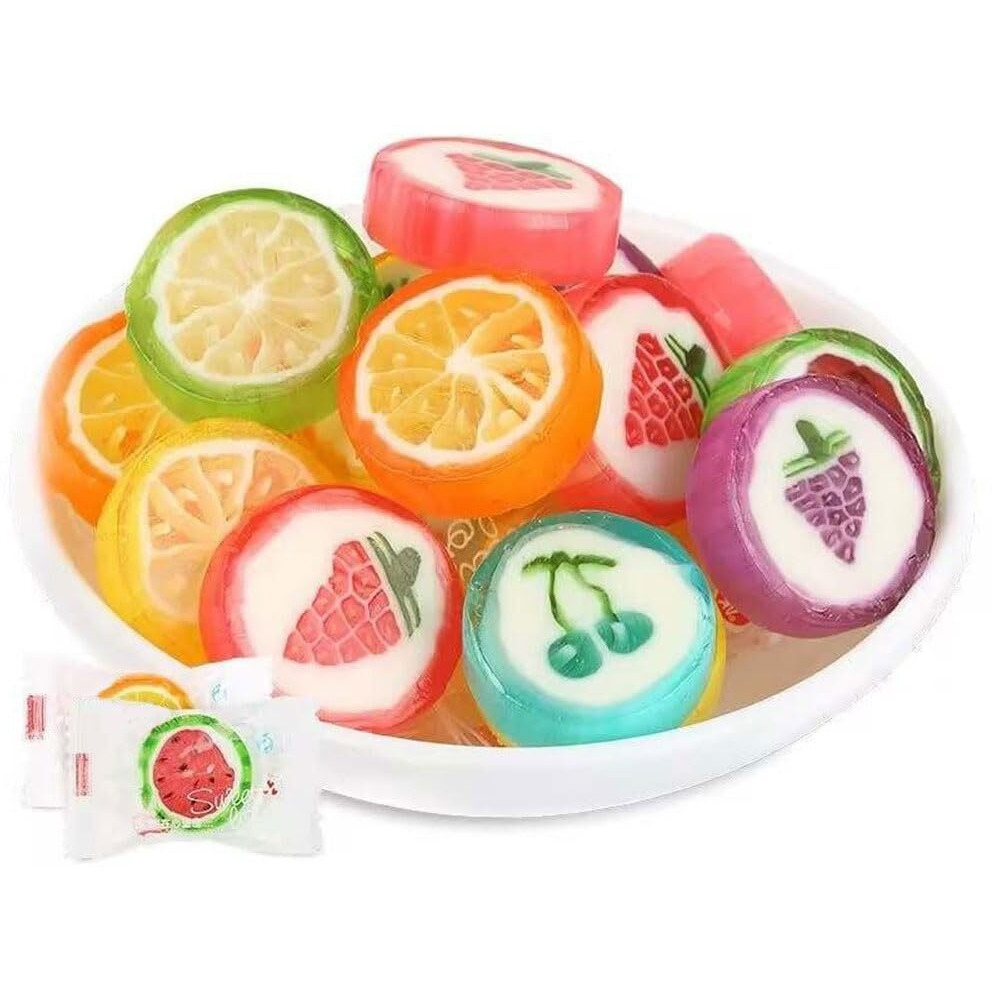 Fruit Slices Candy - Hard Candy Bulk 1 Lb Bag Of Individually Wrapped Small Candy Fruit Slices (Approx. 118 Pcs) Hard Candies Assortment - Great For Candy Buffet - Office Candy - Treat Bags
