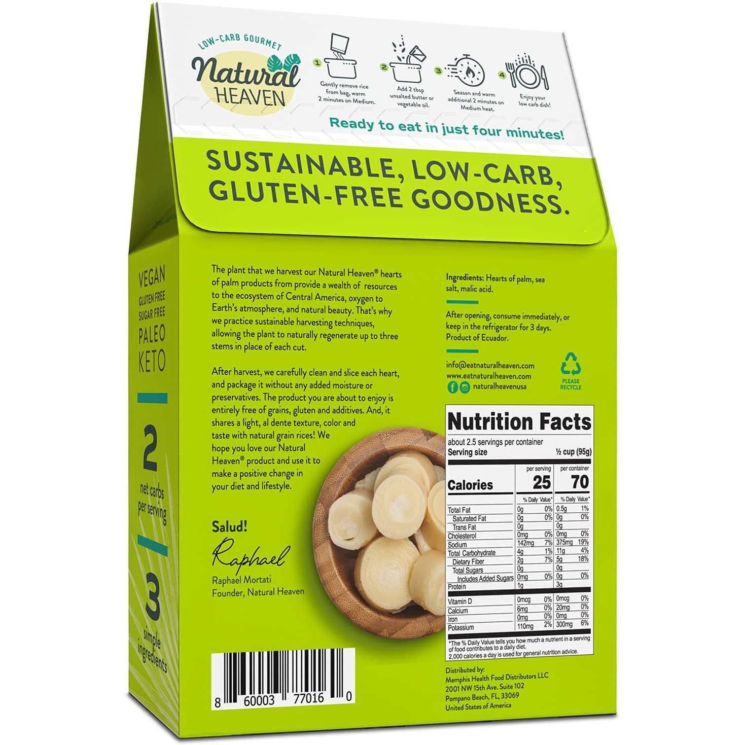 Natural Heaven Hearts Of Palm Rice, White - Low-Carb And Low-Calorie White Rice, Keto, Paleo, Plant-Based Healthy Food, Ready To Eat, 9 Oz Ea (Pack Of 6)