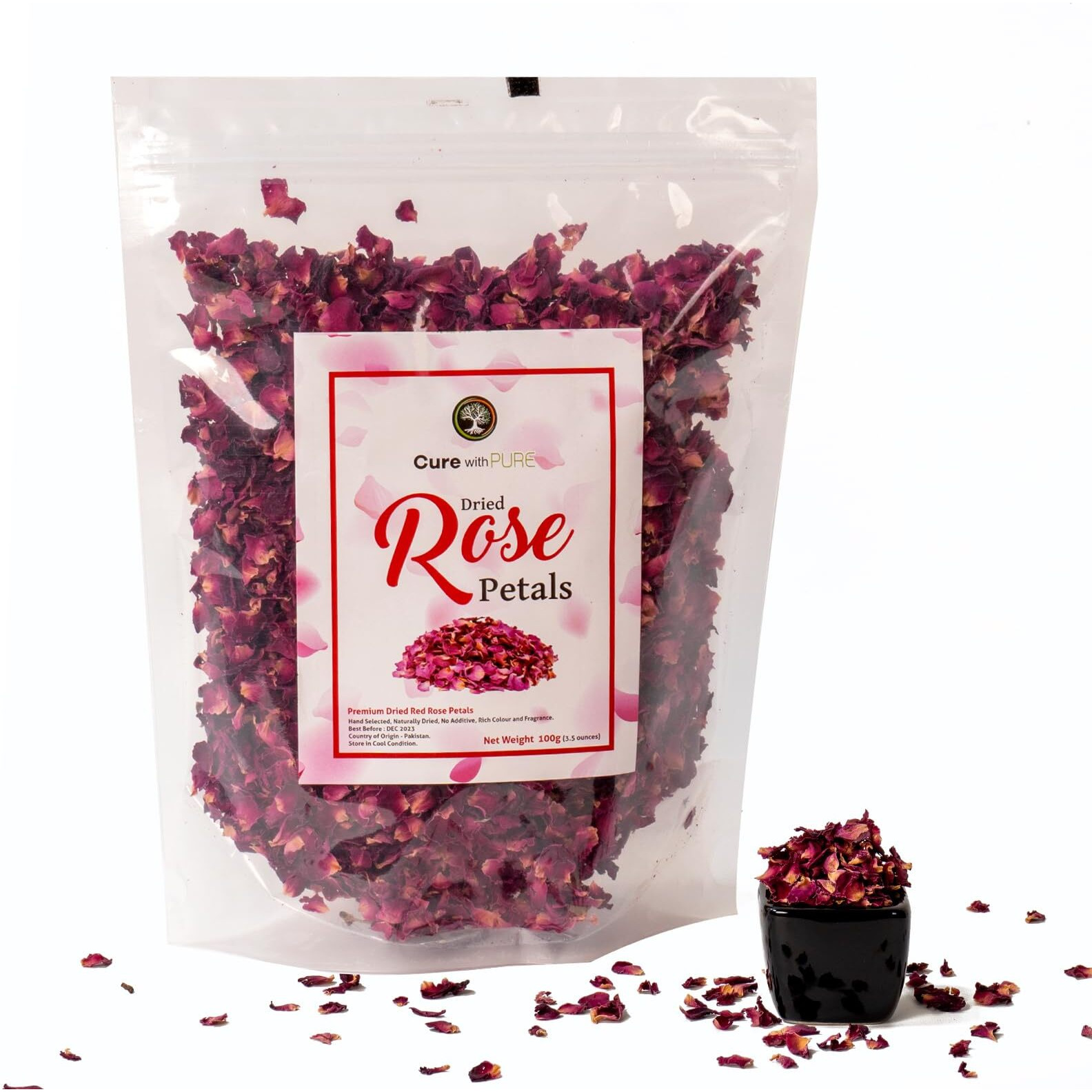 Cure Wid Pure Dried Rose Petals 4Oz/114G Edible Flowers For Cocktails,Garnishing & Drinks Natural Dried Roses For Tea,Baking,Desserts,Bread,Cake,Bath,Diy Skincare Edible Rose Petals In Resealable Bag