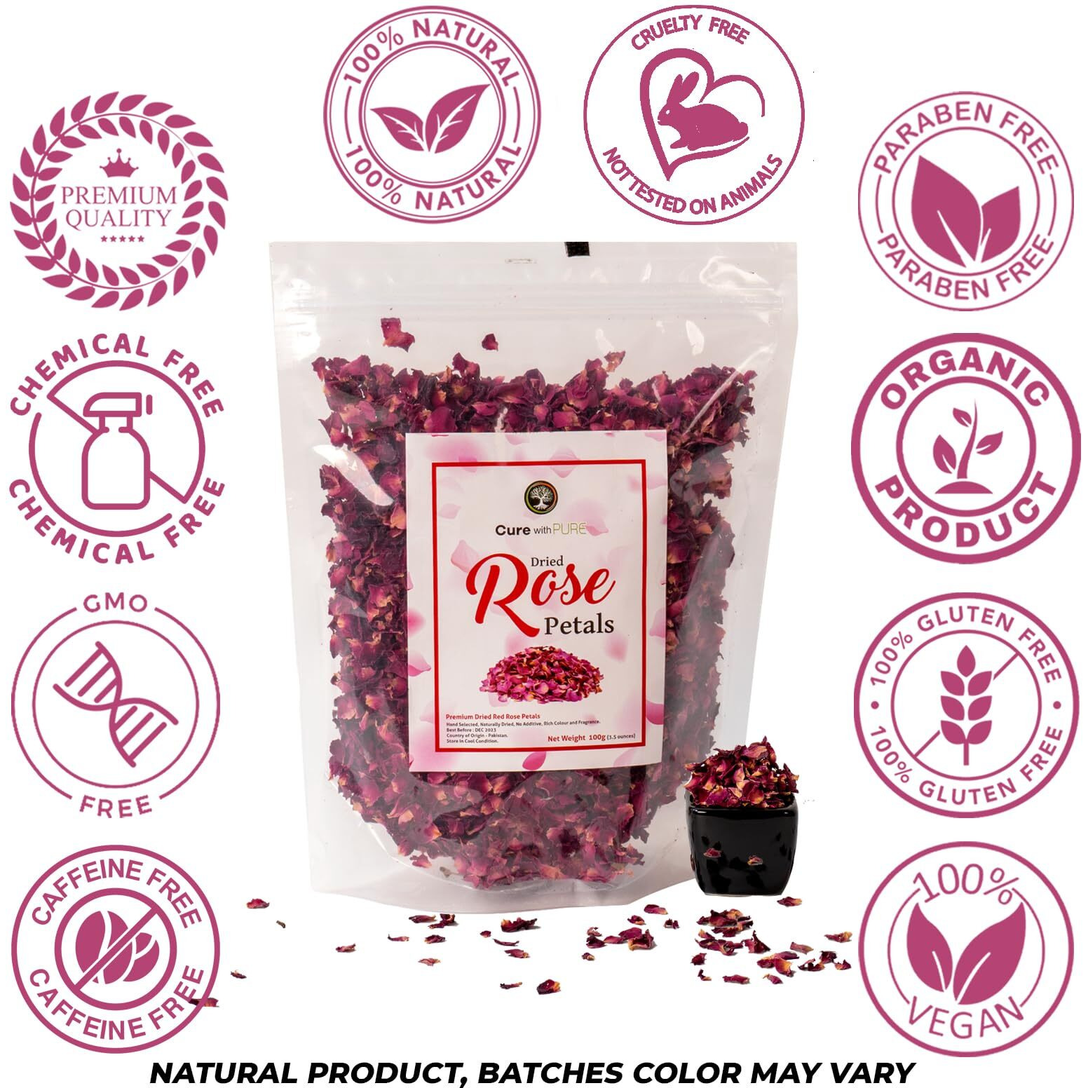 Cure Wid Pure Dried Rose Petals 4Oz/114G Edible Flowers For Cocktails,Garnishing & Drinks Natural Dried Roses For Tea,Baking,Desserts,Bread,Cake,Bath,Diy Skincare Edible Rose Petals In Resealable Bag